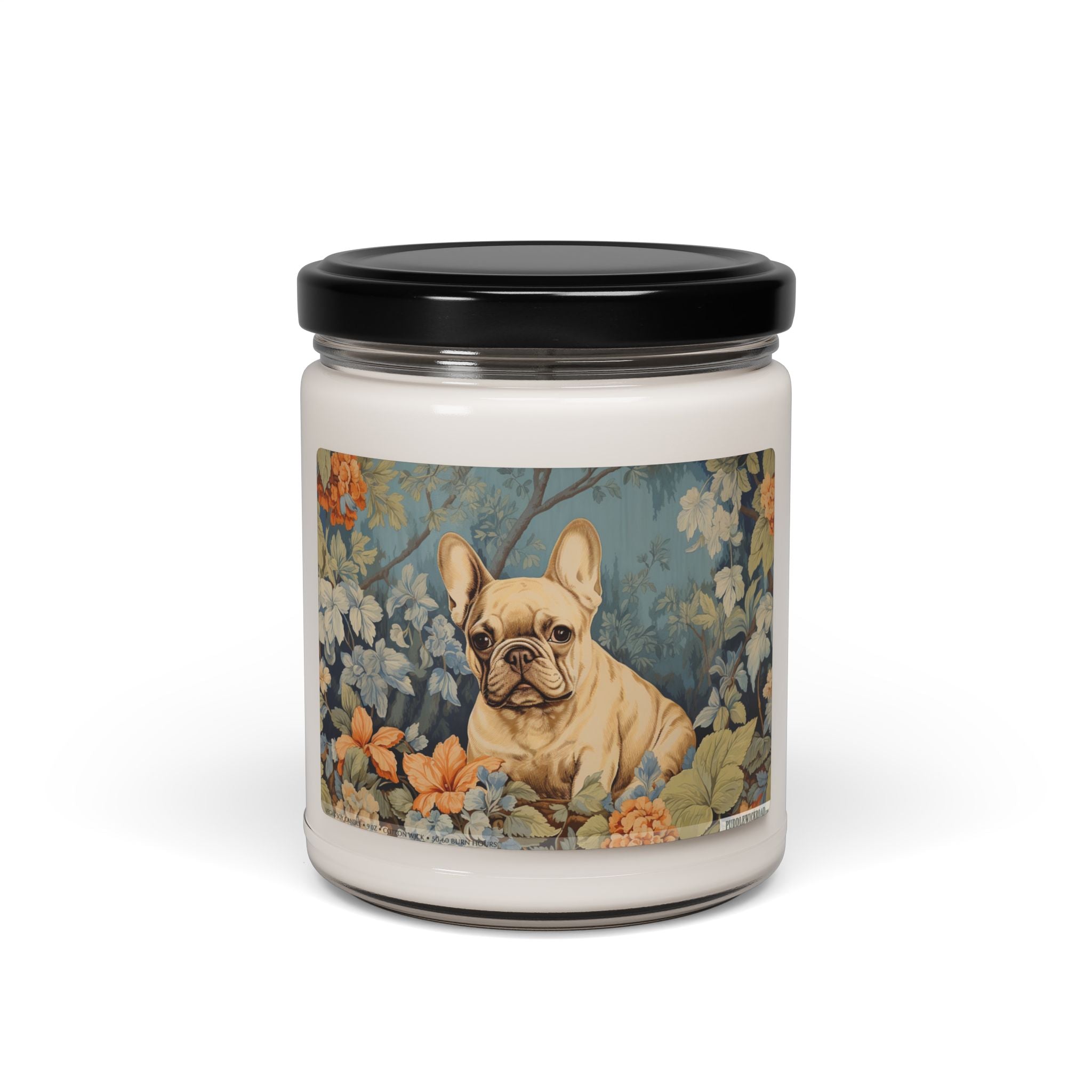 Frenchie Bliss Soy Candle - Vintage Floral Design for Dog Lovers - Darwin & Rose