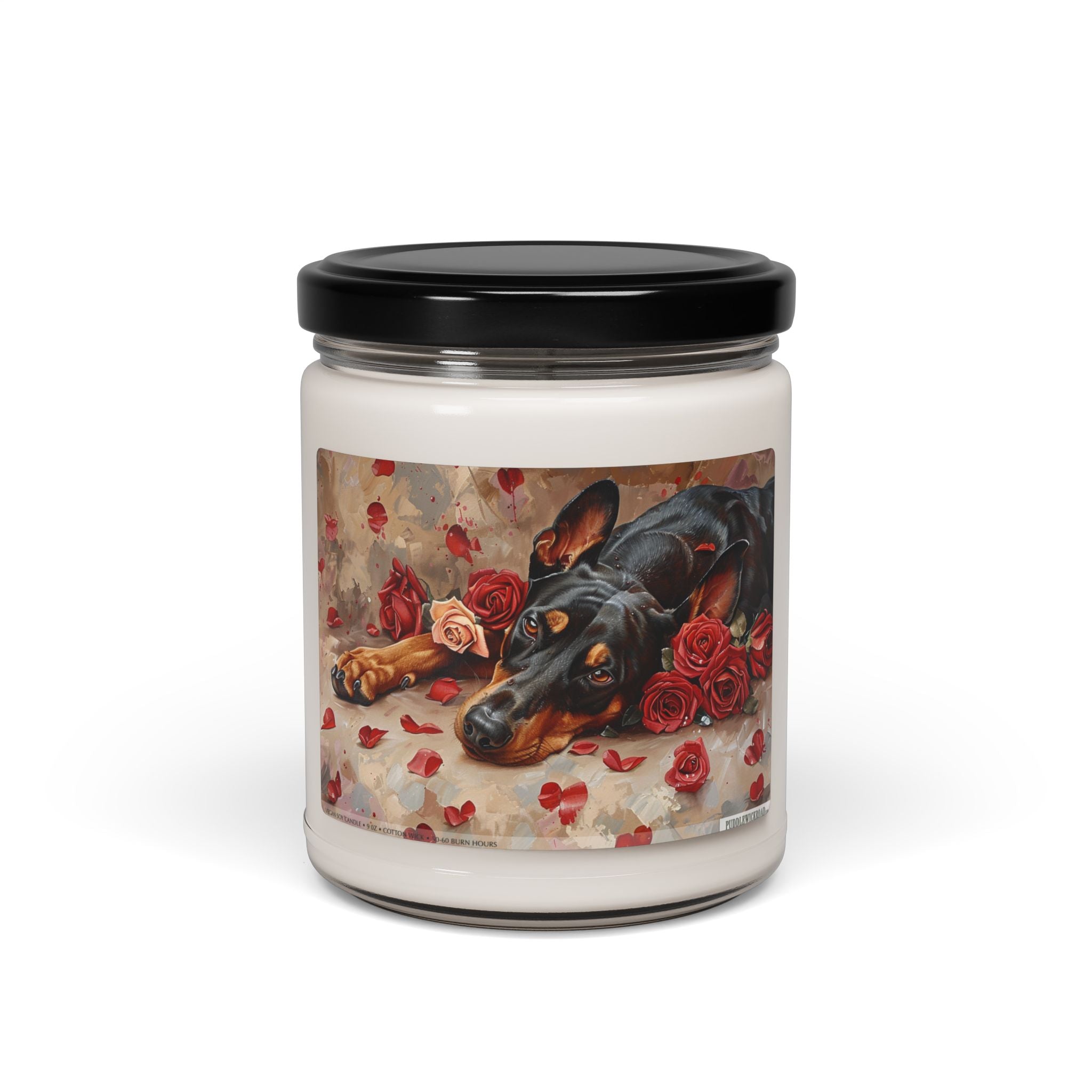 Doberman Devotion Candle - Rose Petal Elegance Gift - Darwin & Rose