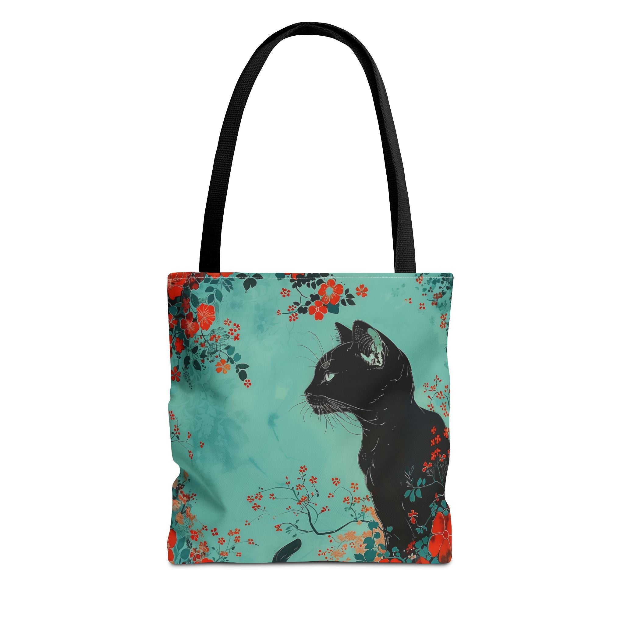Blossoming Black Cat Floral Tote Bag, Artistic Canvas for Cat Lovers - Darwin & Rose