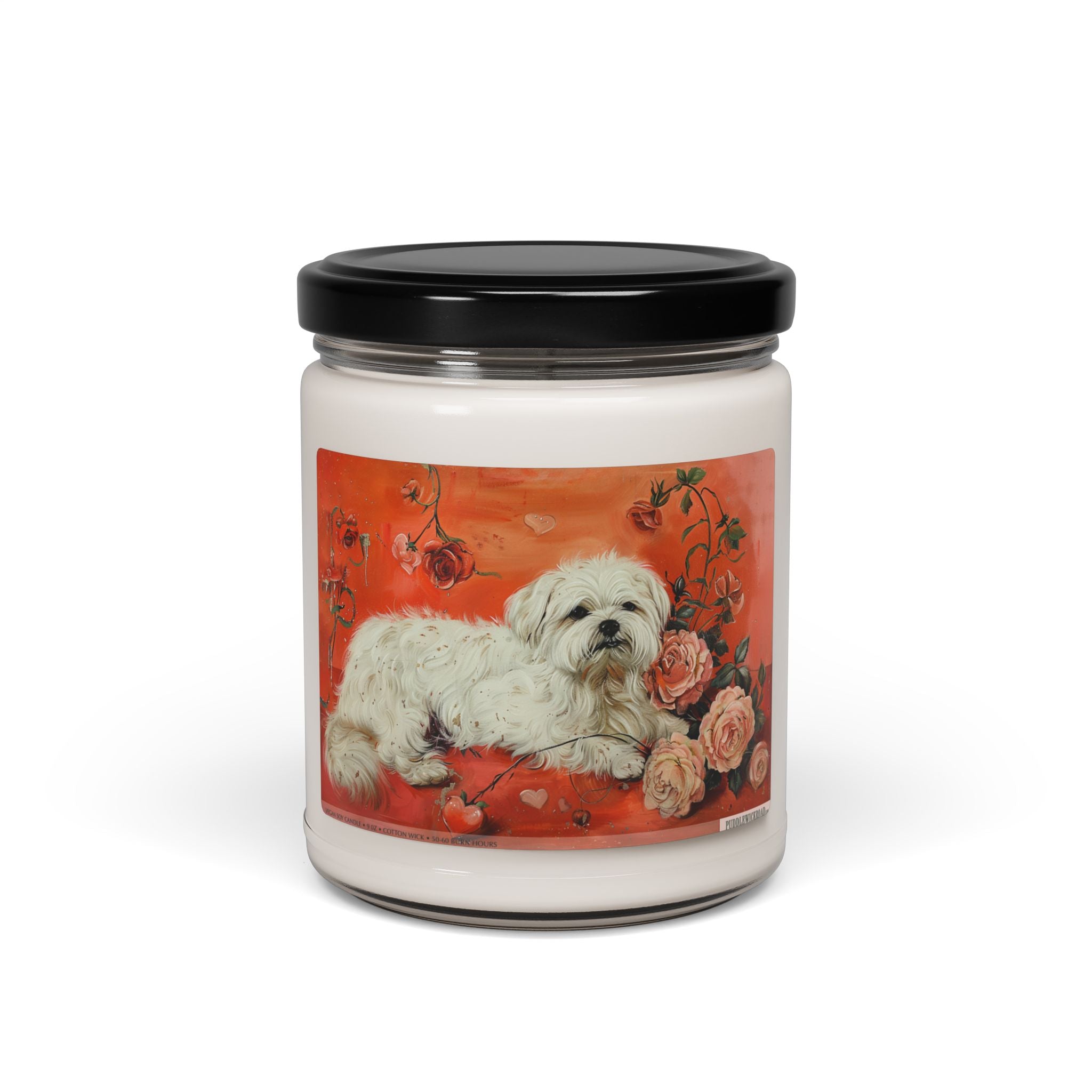 Maltese Puppy Candle - Vintage Floral Art Memorial Gift - Darwin & Rose