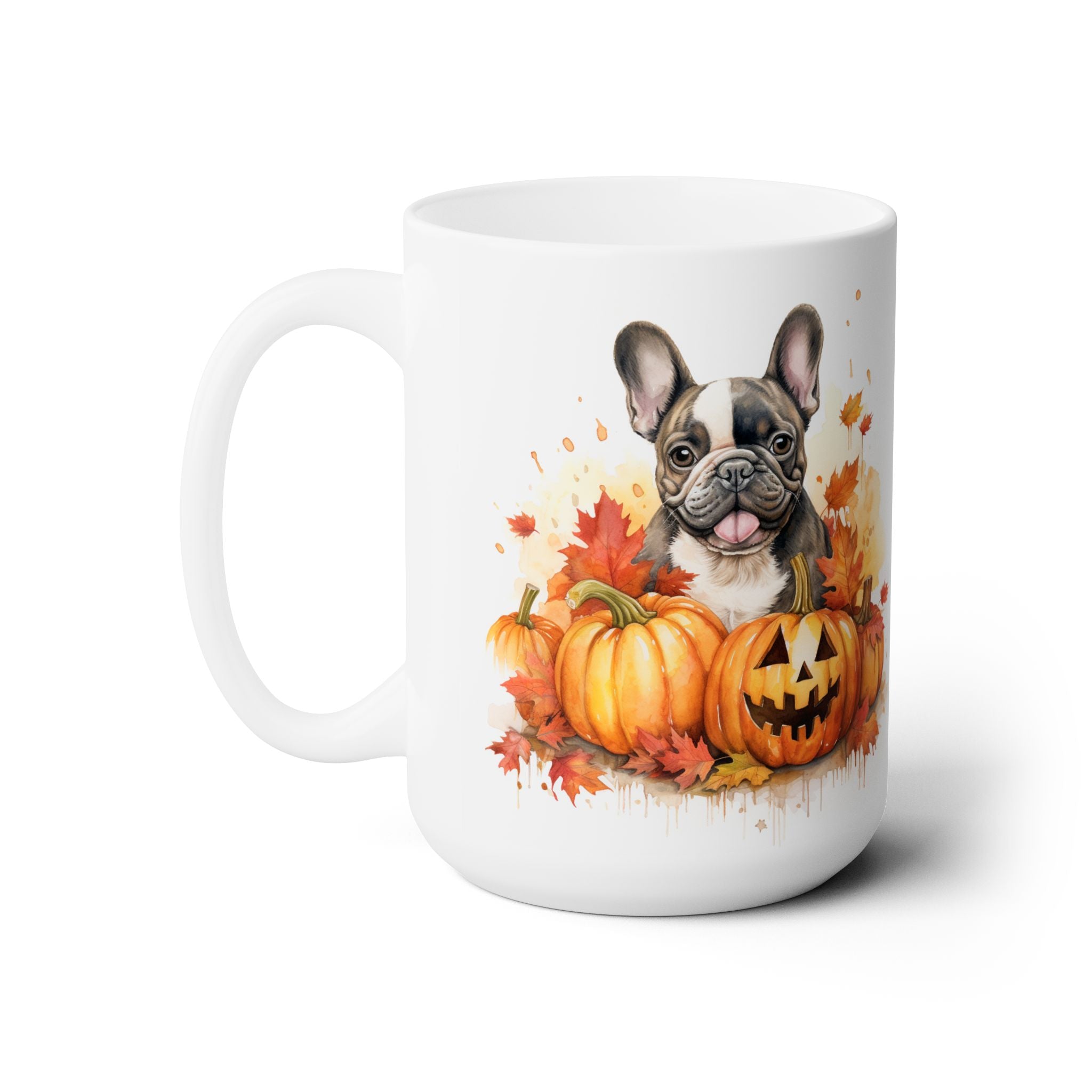 Frenchie Halloween Mug with Pumpkins and Fall Leaves - Darwin & Rose