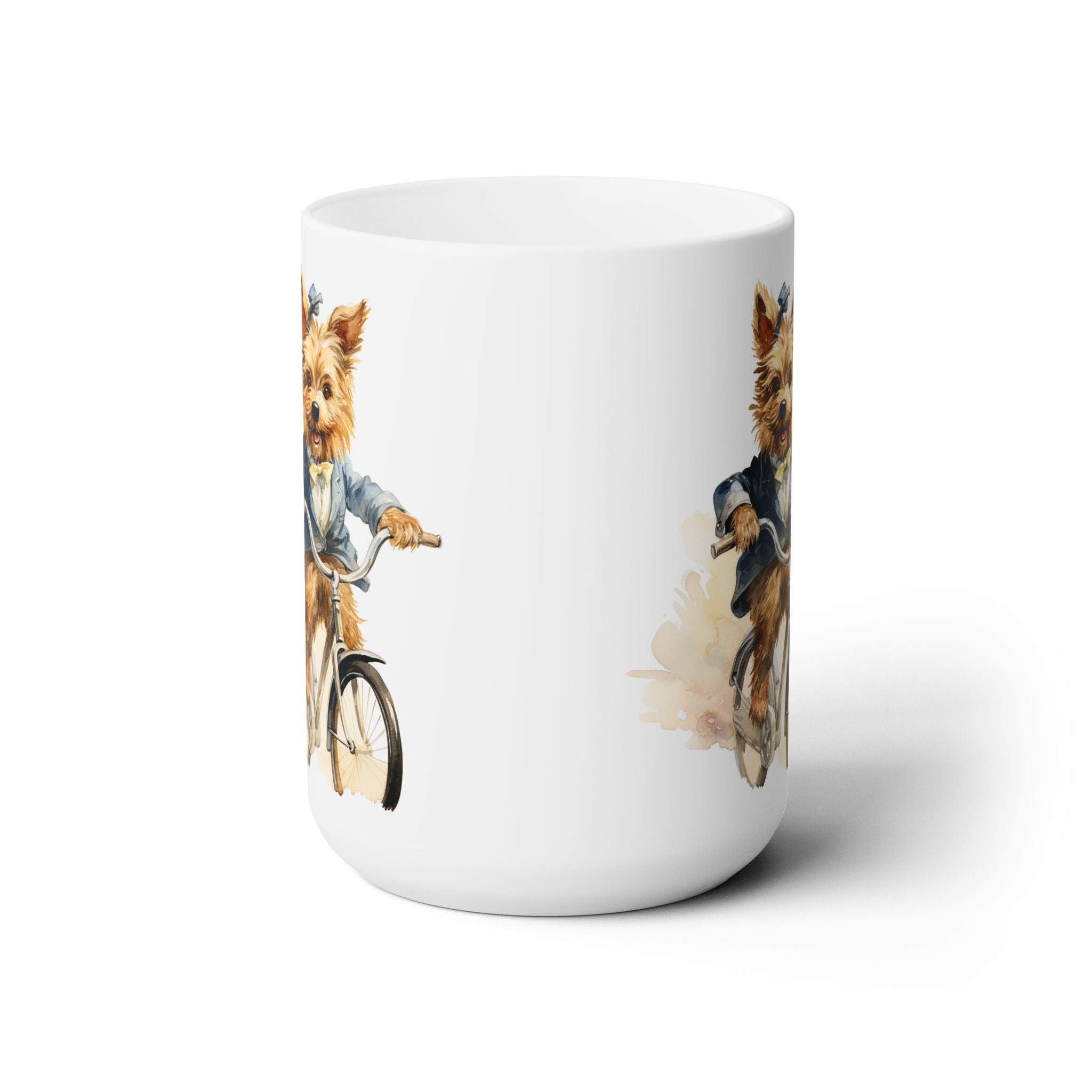 Yorkie on a Bicycle Mug - Adorable Yorkshire Terrier Coffee Cup - Darwin & Rose