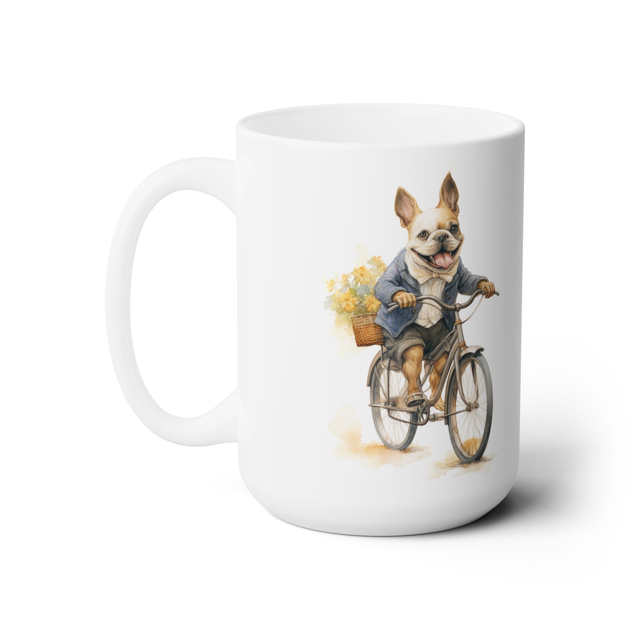 Frenchie on Bicycle Coffee Mug - Cute French Bulldog Gift for Dog Lovers - Darwin & Rose