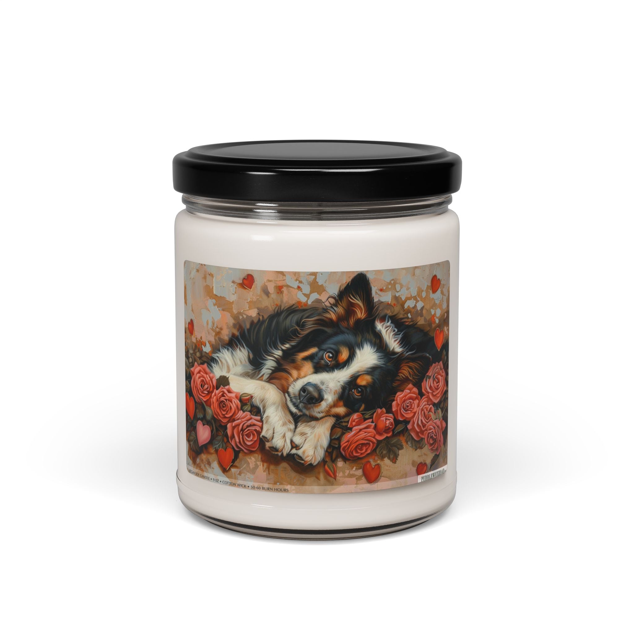 Border Collie Candle - Romantic Floral Art Soy Candle Gift - Darwin & Rose