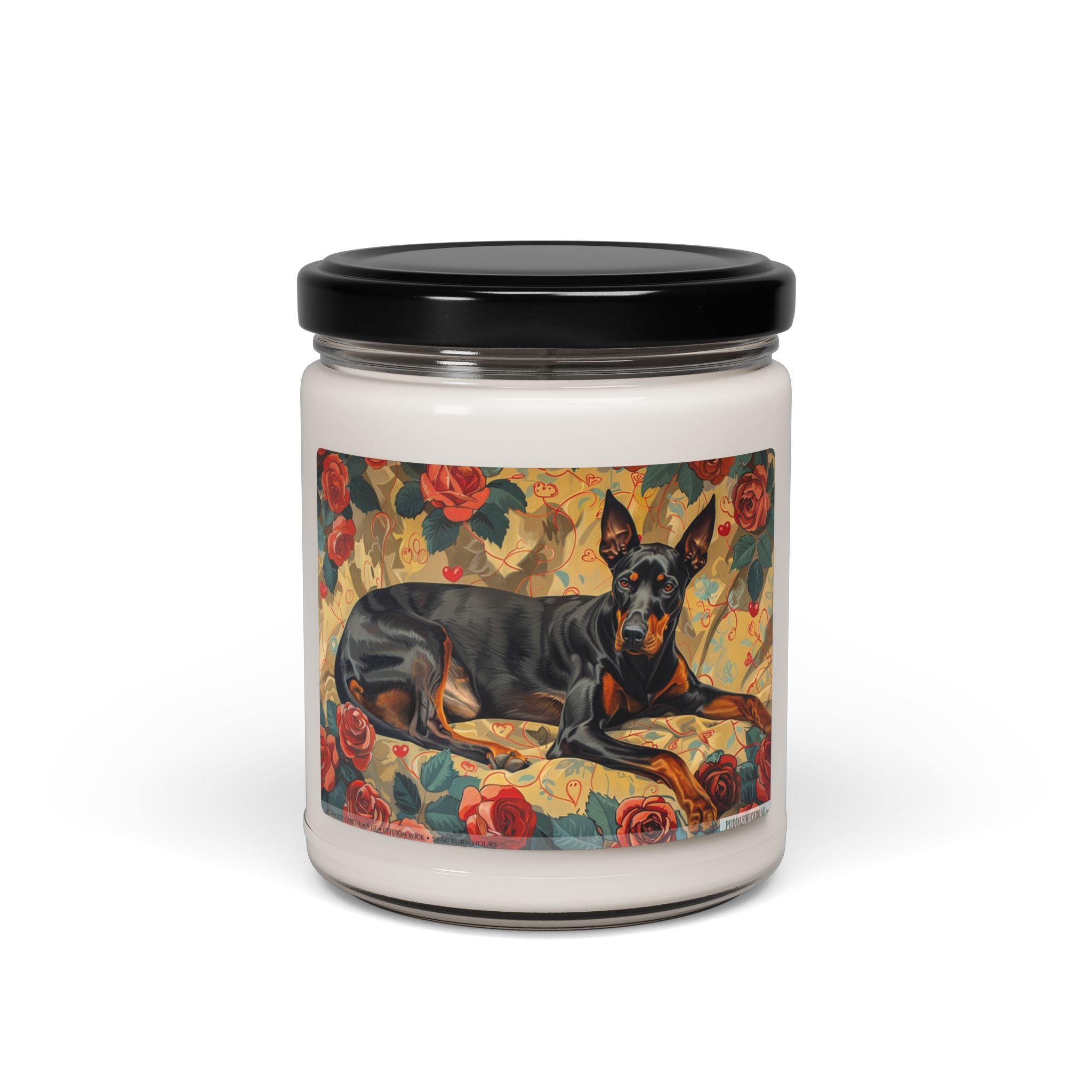 Doberman Delight Candle - Elegant Floral Art Memorial Gift - Darwin & Rose