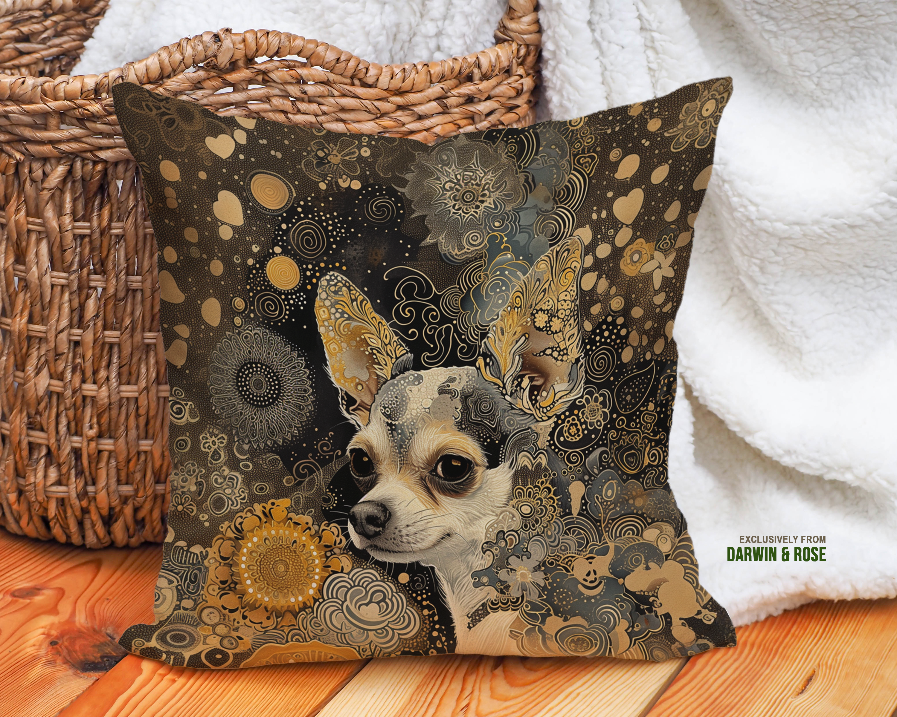 Charming Boho Chihuahua Art Throw Pillow for Eclectic Decor
