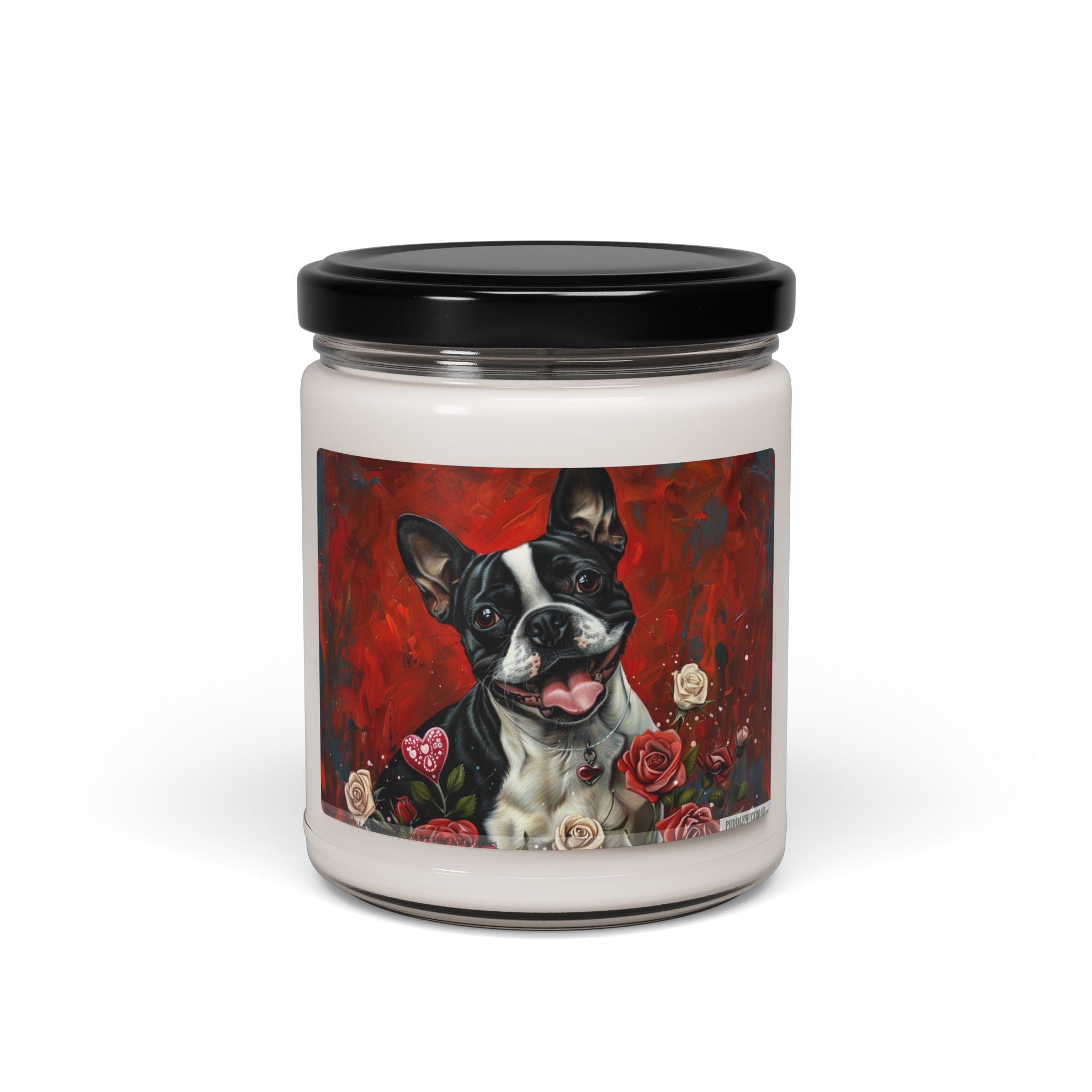 Boston Terrier Scented Candle - Dog Lover Gift with Floral Art - Darwin & Rose