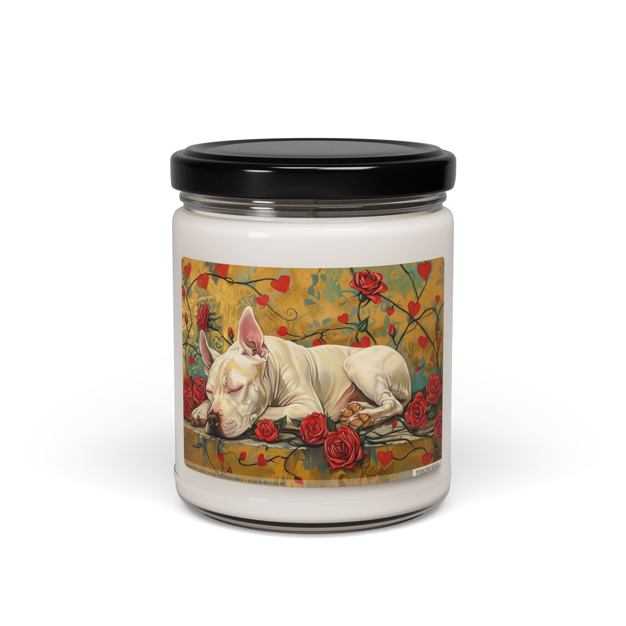 Sleepy Bull Terrier Candle - Romantic Rose Design Gift for Dog Lovers - Darwin & Rose