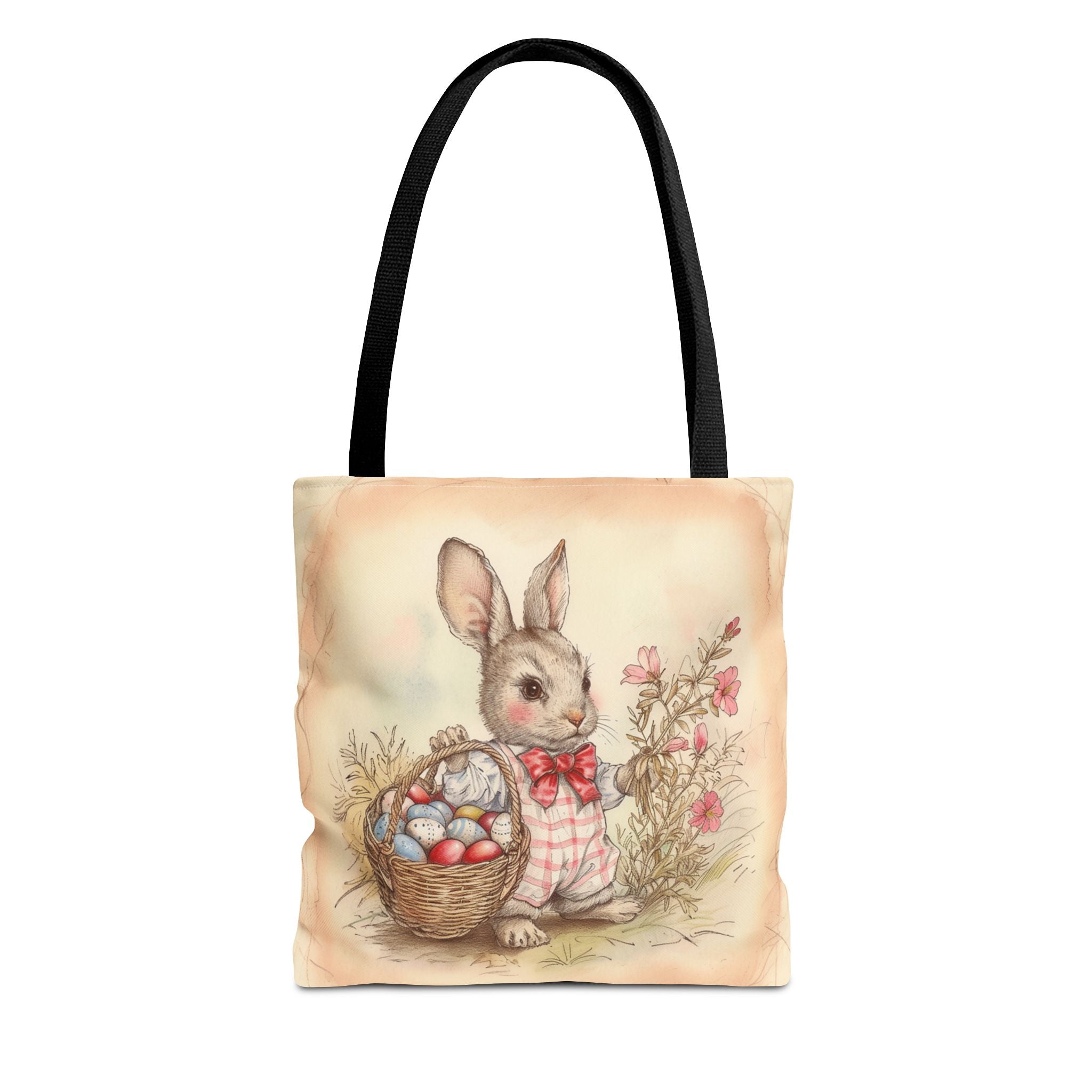 Vintage Easter Bunny Tote Bag with Floral and Egg Basket Design - Darwin & Rose