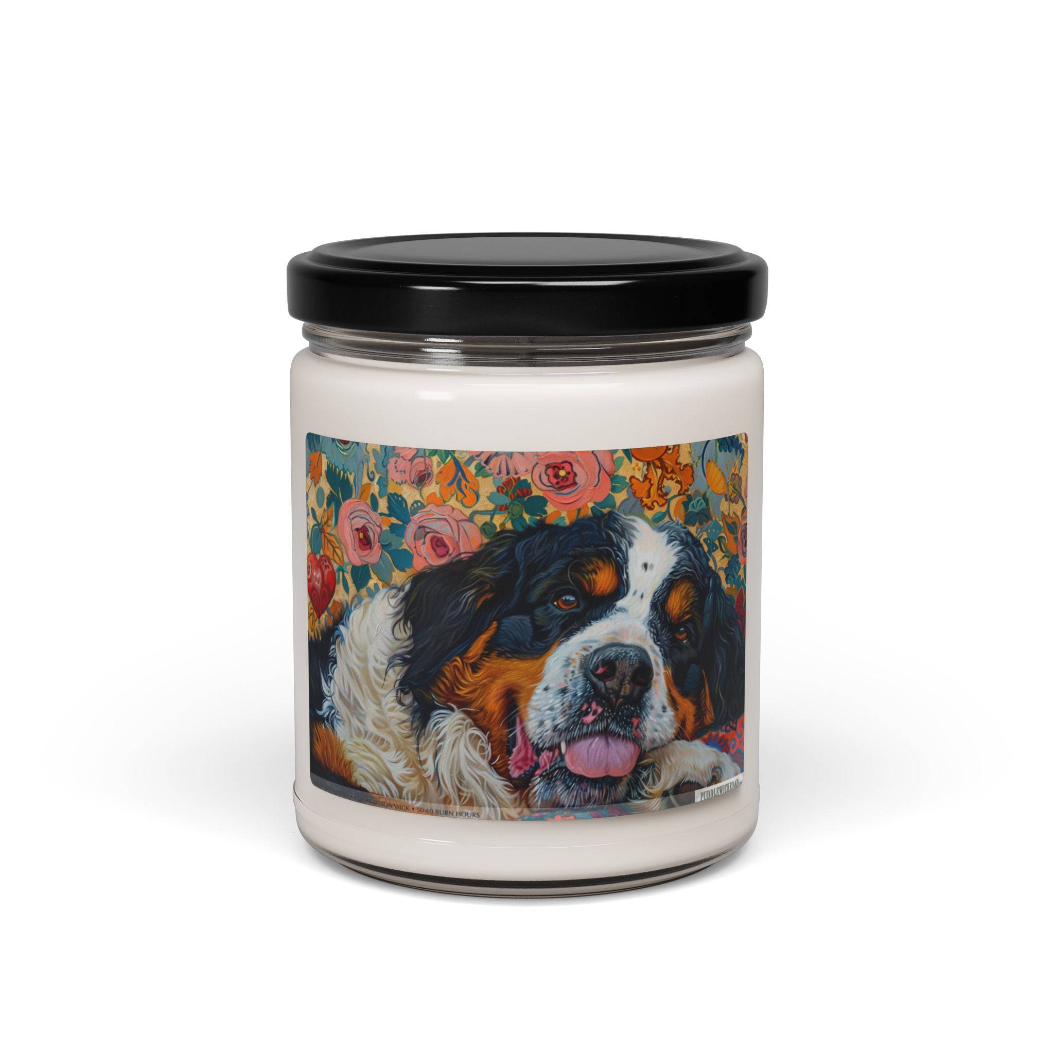 Bernese Mountain Dog Candle - Floral Art Soy Gift for Dog Lovers - Darwin & Rose