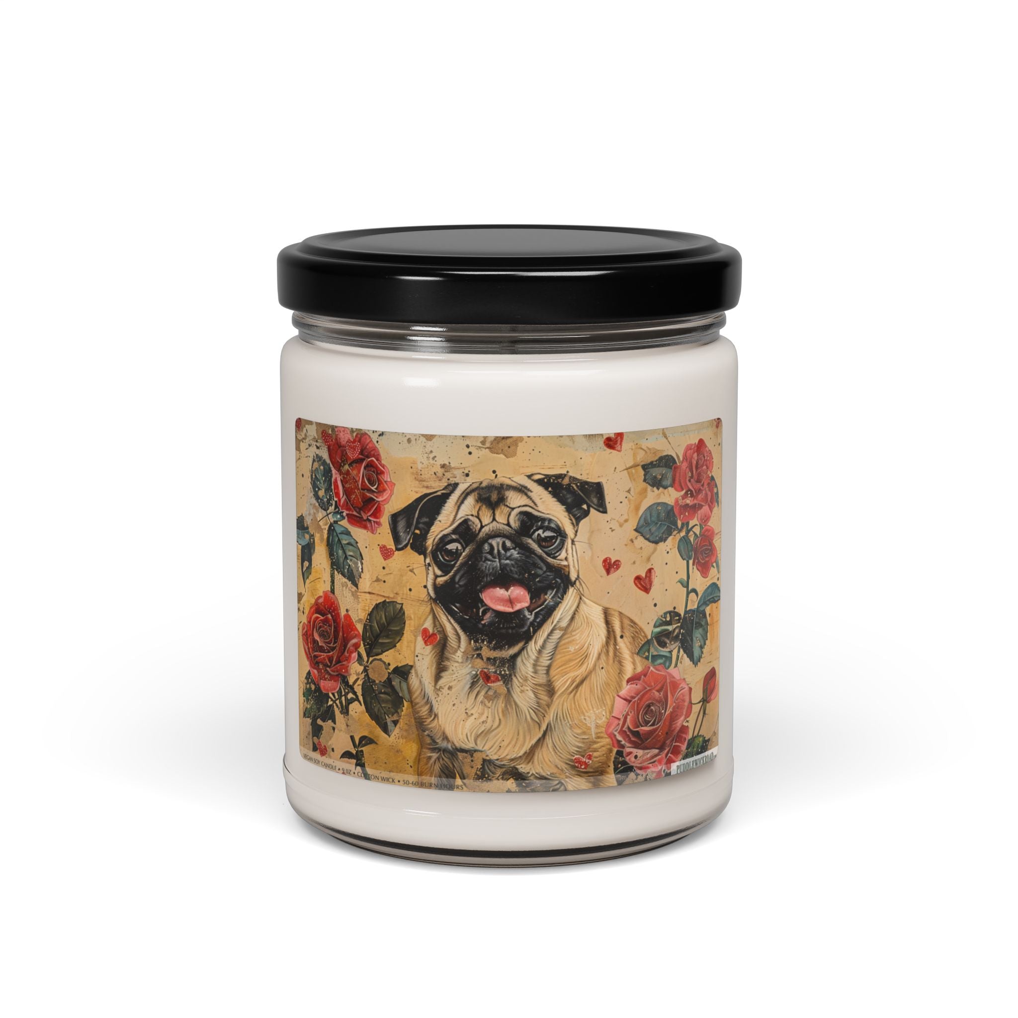 Pug Lovers Vintage Rose Candle, Dog-Themed Soy Candle Gift - Darwin & Rose