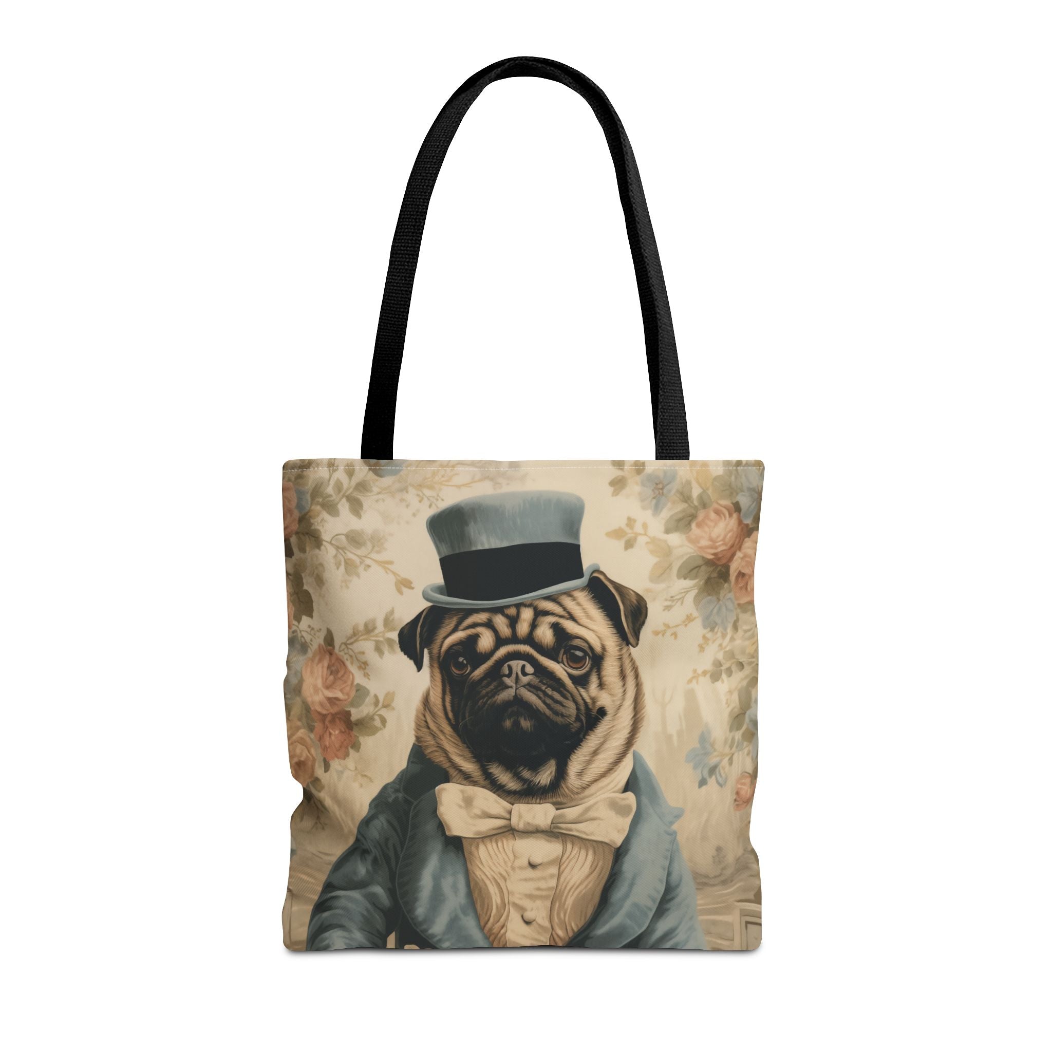 Aristocratic Pug Canvas Tote Bag - Vintage Floral Design - Darwin & Rose