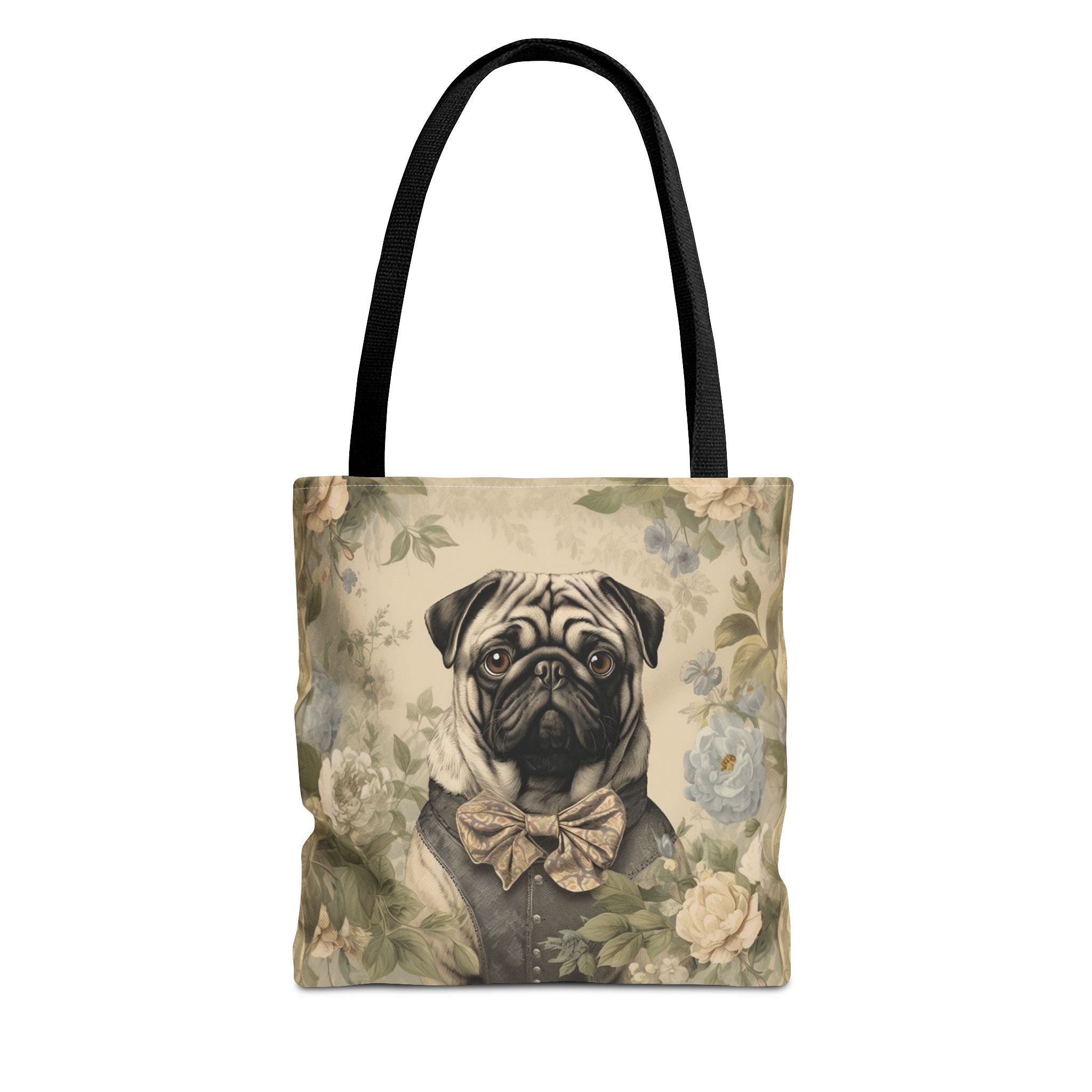 Dapper Pug Tote Bag, Vintage Floral Canvas Market Bag for Dog Lovers - Darwin & Rose