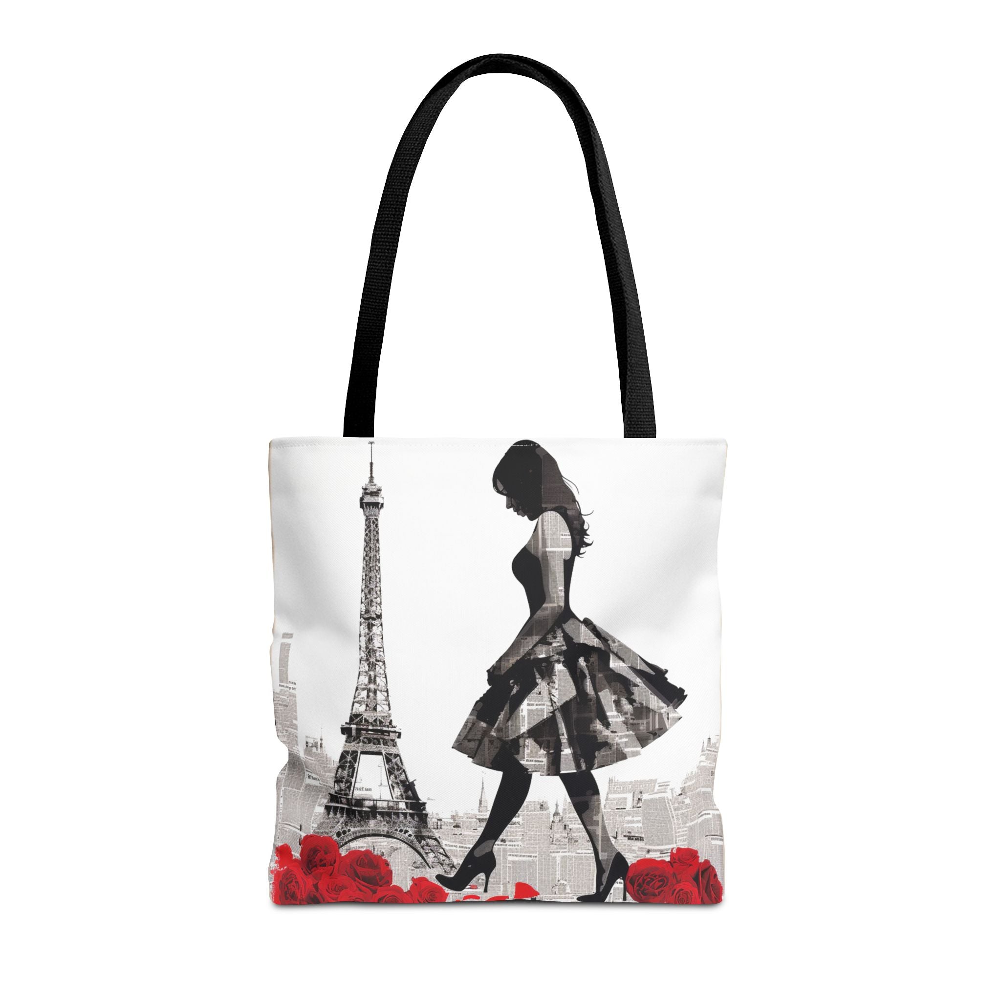 Parisian Elegance Tote Bag with Eiffel Tower and Red Roses Design - Darwin & Rose