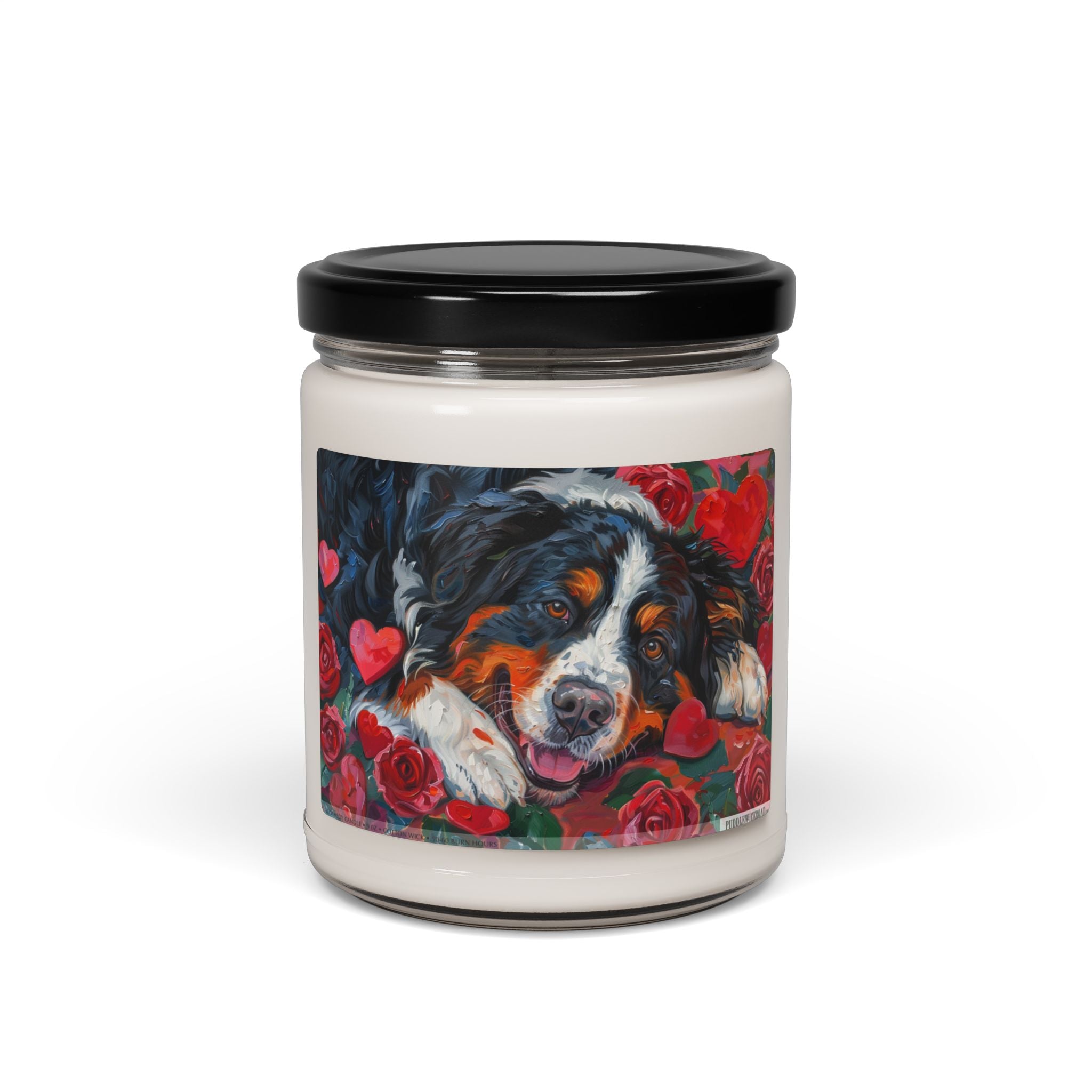 Bernese Mountain Dog Love Candle - Roses & Hearts Design Gift - Darwin & Rose