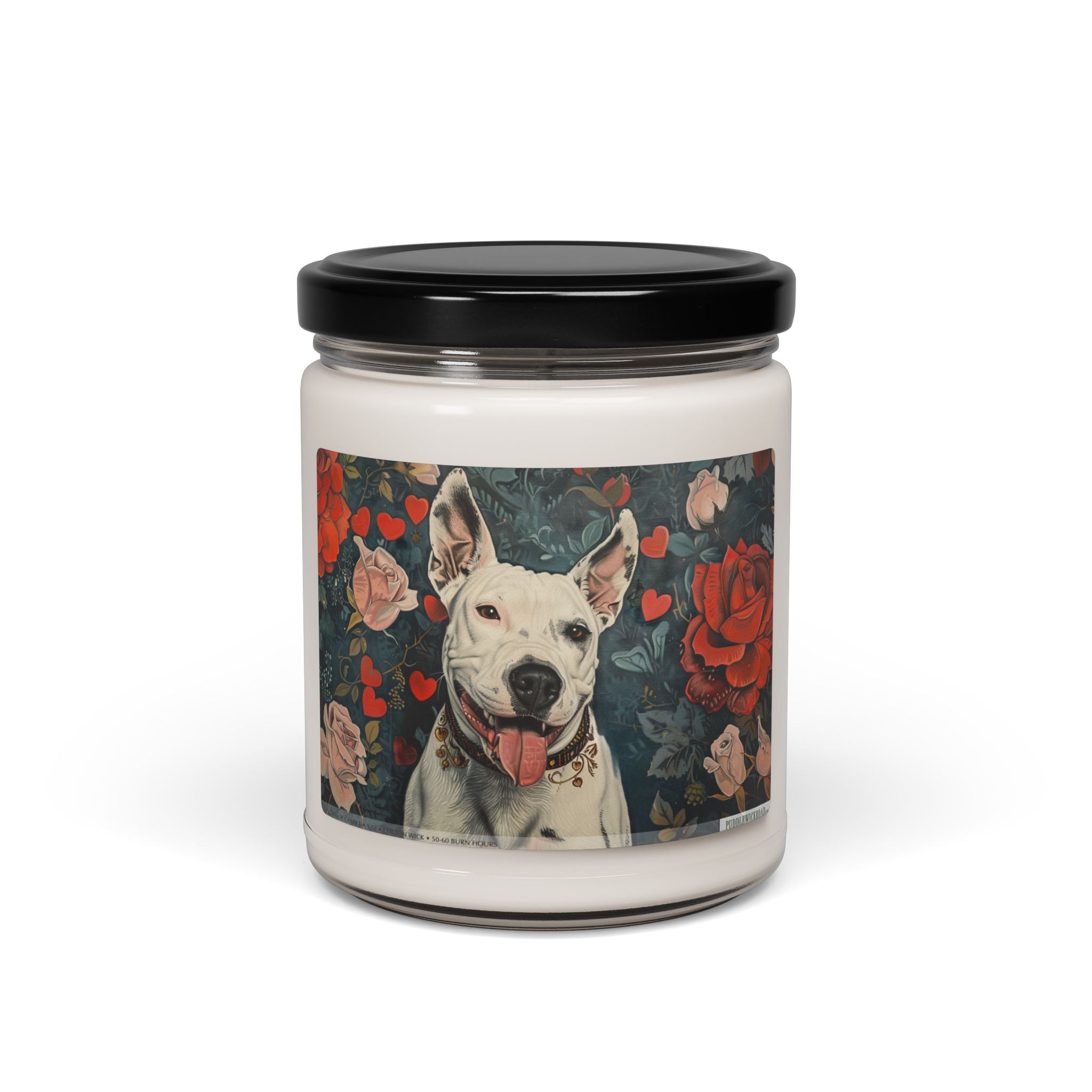 Bull Terrier Love Candle - Pet Lover's Gift, Vintage Floral Art - Darwin & Rose