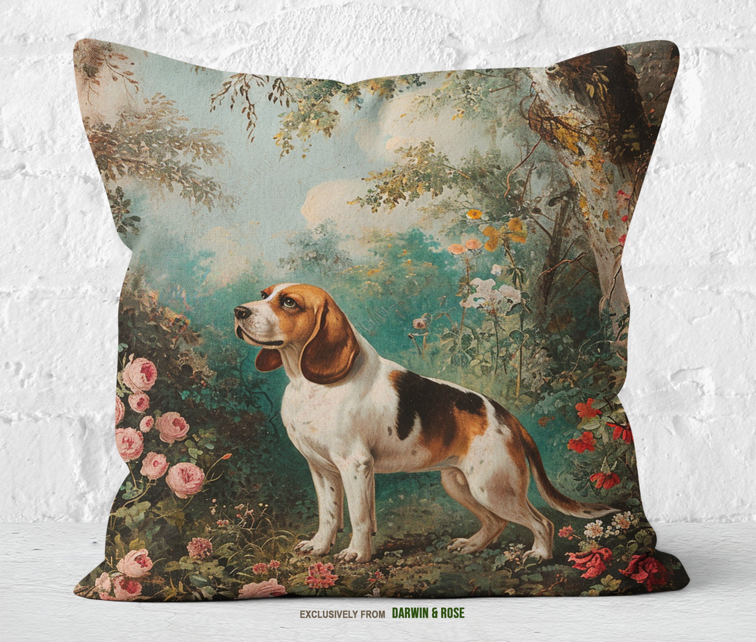 Beagle Bliss: Vintage Garden Throw Pillow