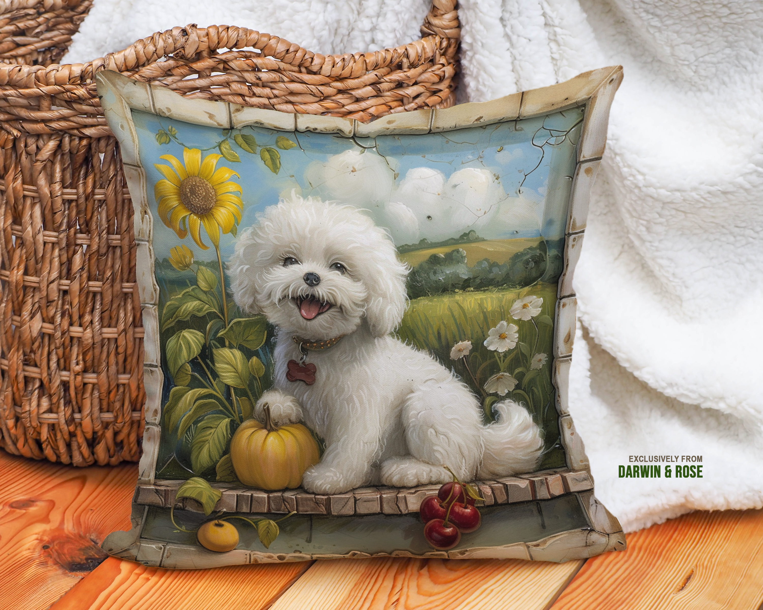 Bichon Frise Harvest Delight Throw Pillow – Farmhouse Fall Style