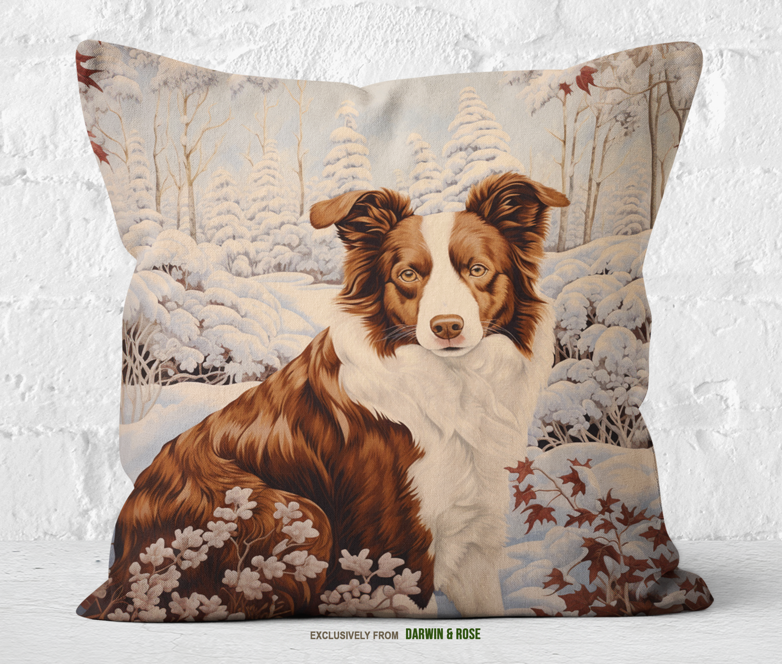 Border Collie Winter Wonderland Throw Pillow - Cozy Farmhouse Decor