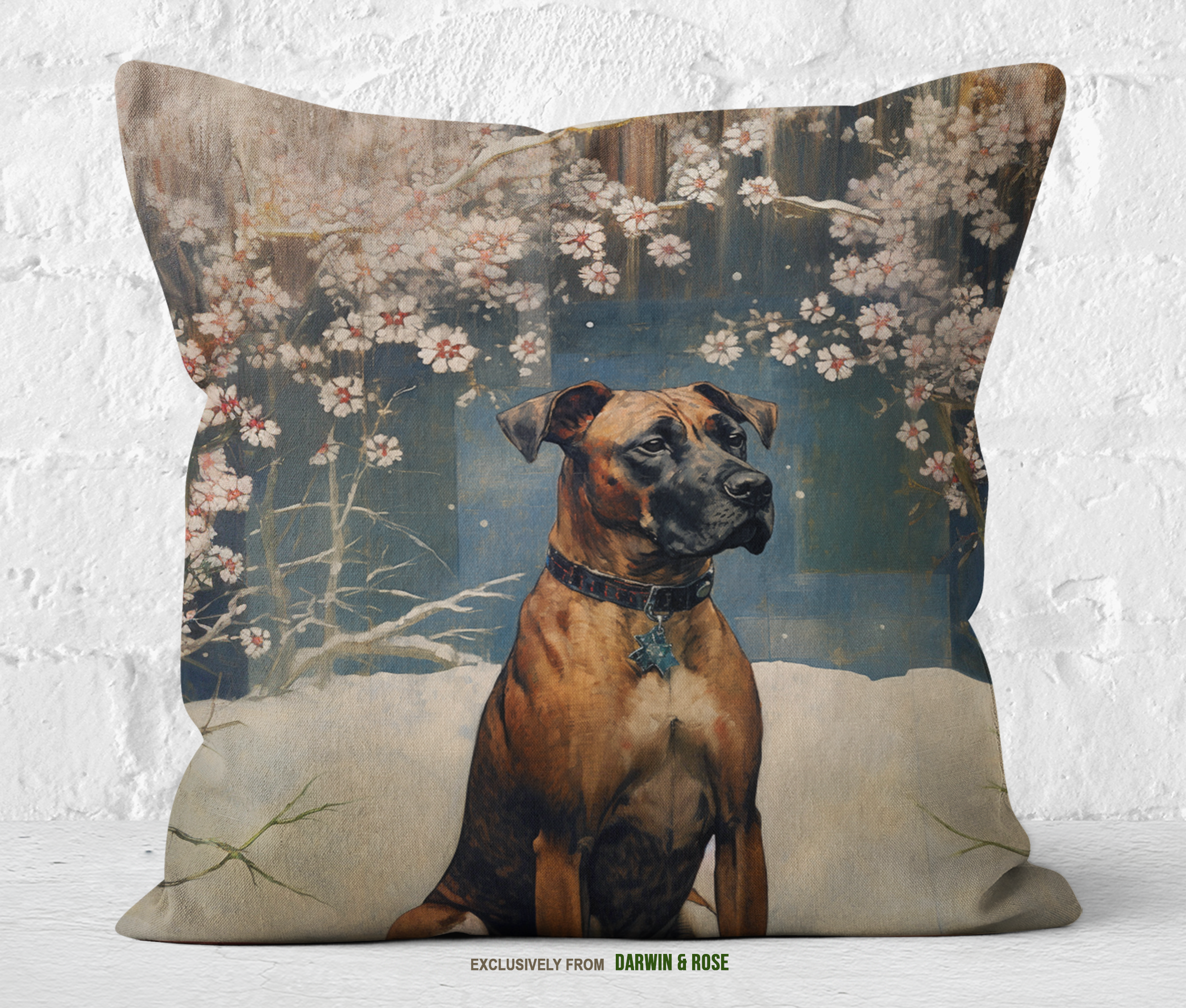 Boxer Dog Winter Floral Throw Pillow - Modern Style Home Décor
