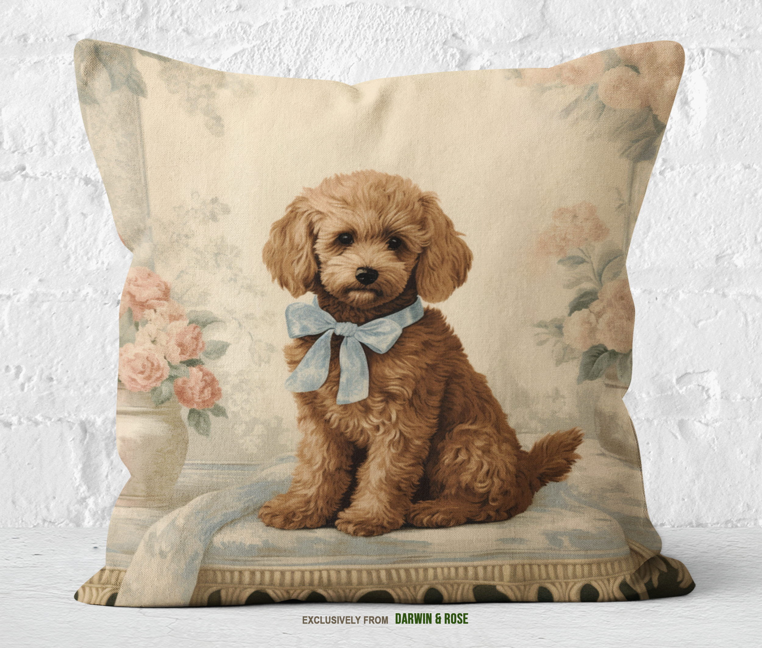 Vintage Floral Cavapoo Throw Pillow - Elegant Cottagecore Décor