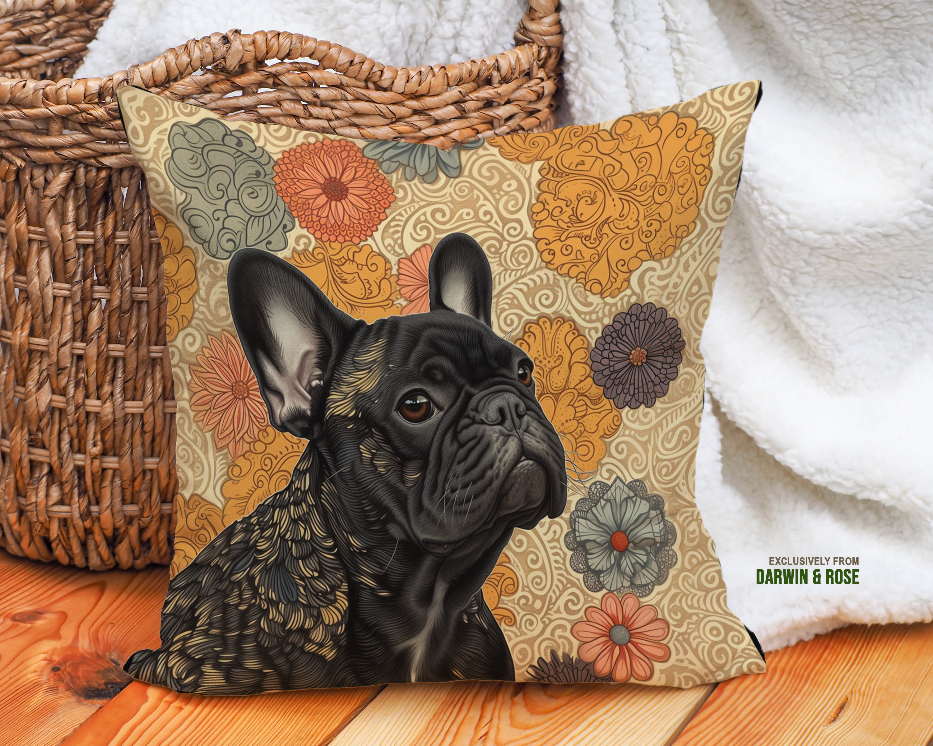 French Bulldog Floral Charm Throw Pillow - Modern Boho Style