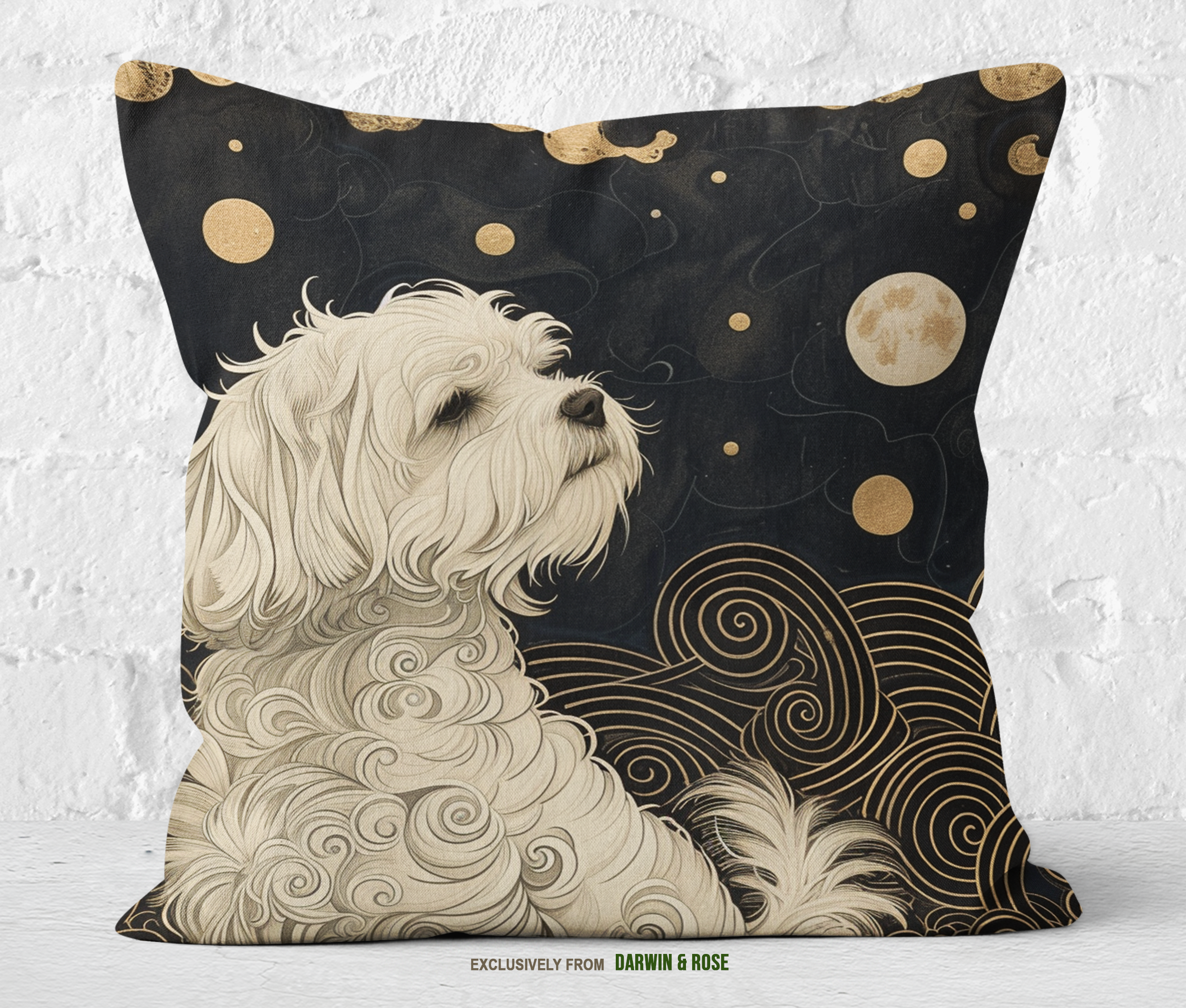 Moonlit Maltese Dreams - Modern Art Throw Pillow