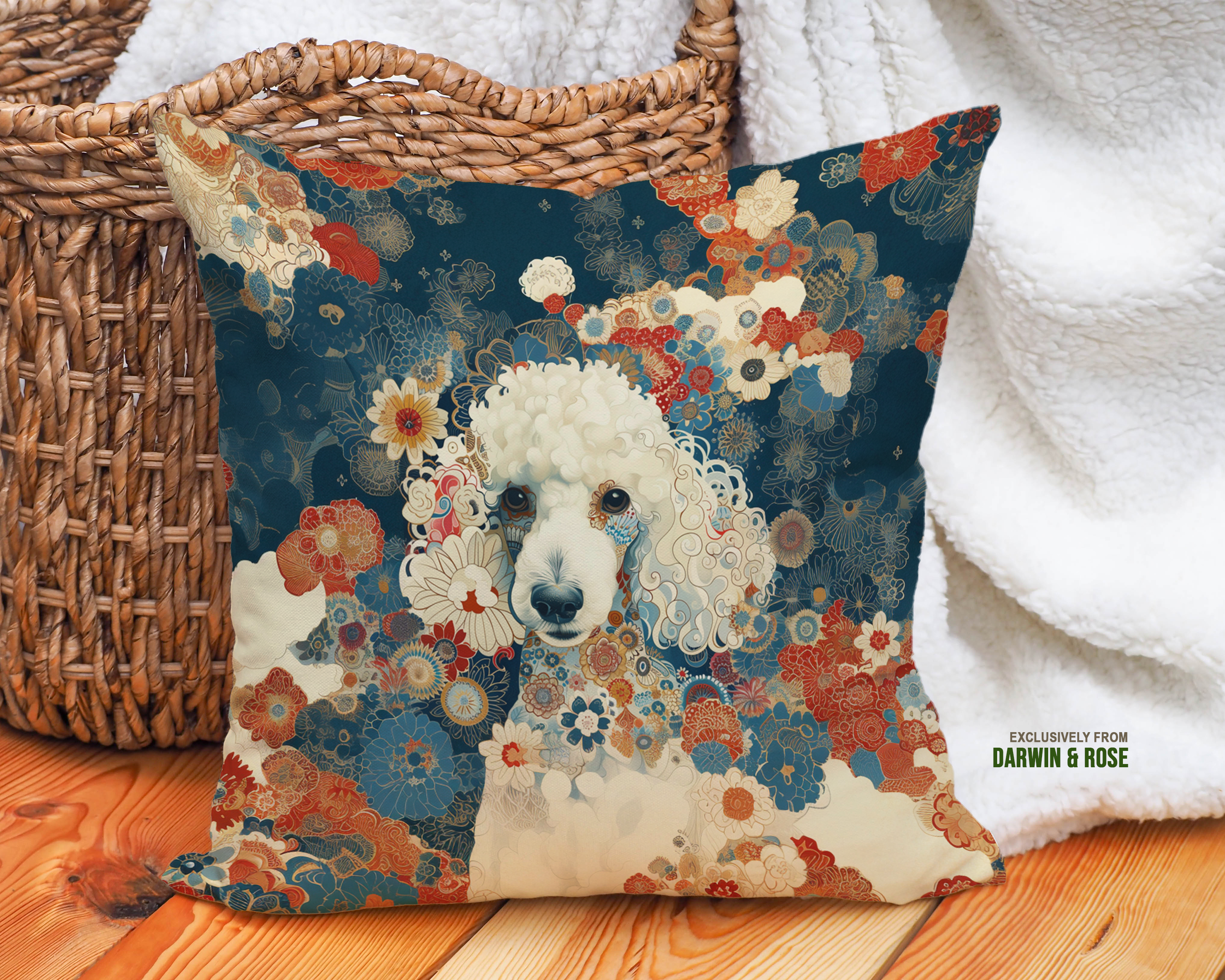 Floral Elegance Poodle Throw Pillow – Modern Boho Style Home Décor