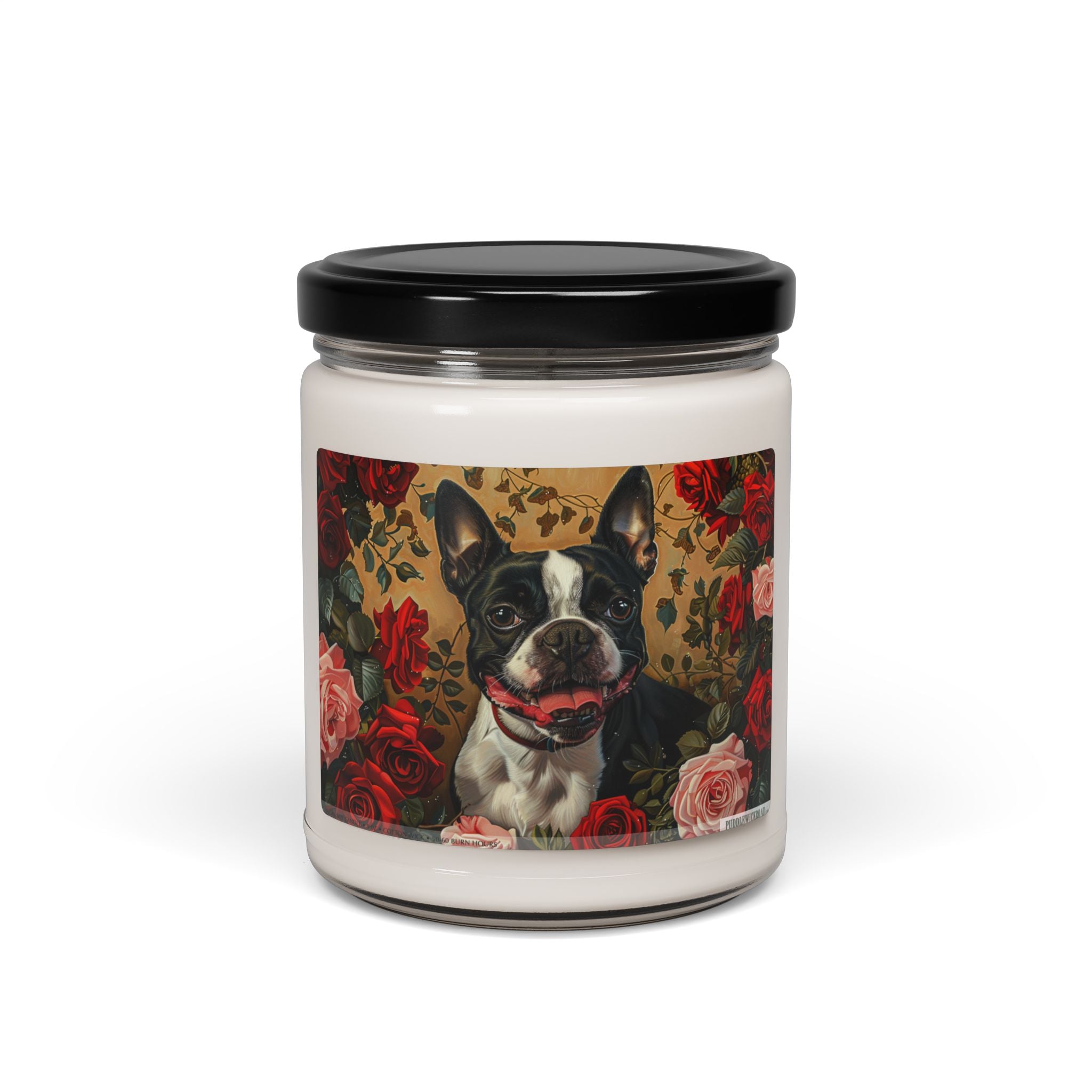 Boston Terrier Rose Garden Candle - Pet Lover Gift & Memorial - Darwin & Rose