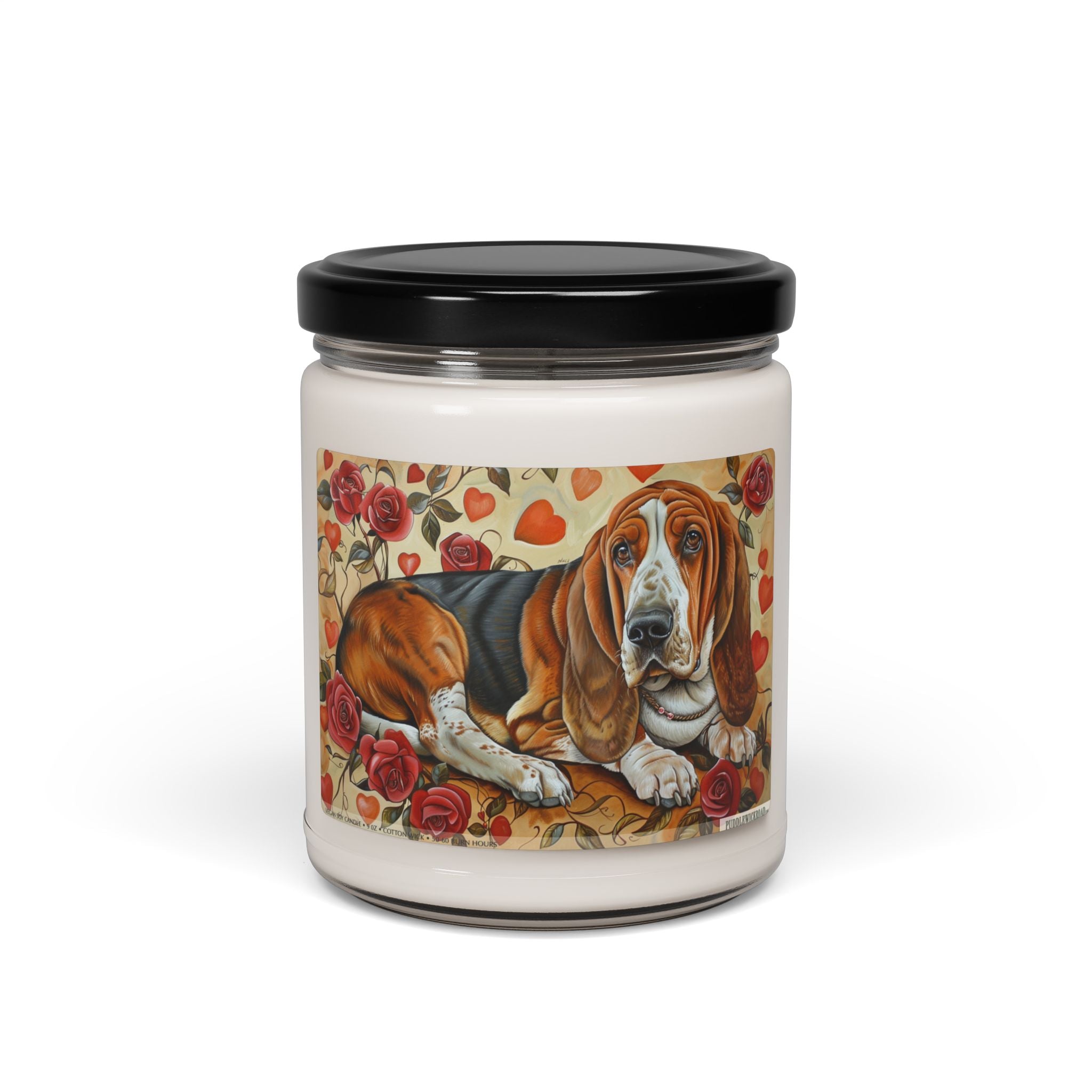 Basset Hound Love Candle - Vintage Rose Art Soy Gift - Darwin & Rose