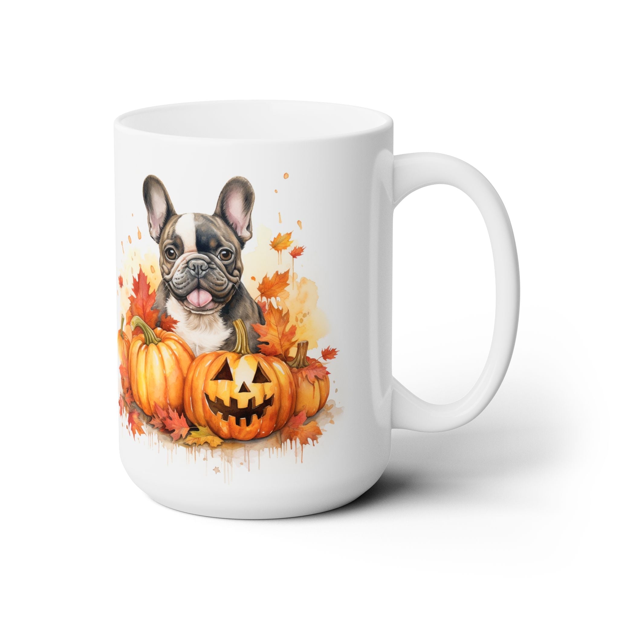 Frenchie Halloween Mug with Pumpkins and Fall Leaves - Darwin & Rose
