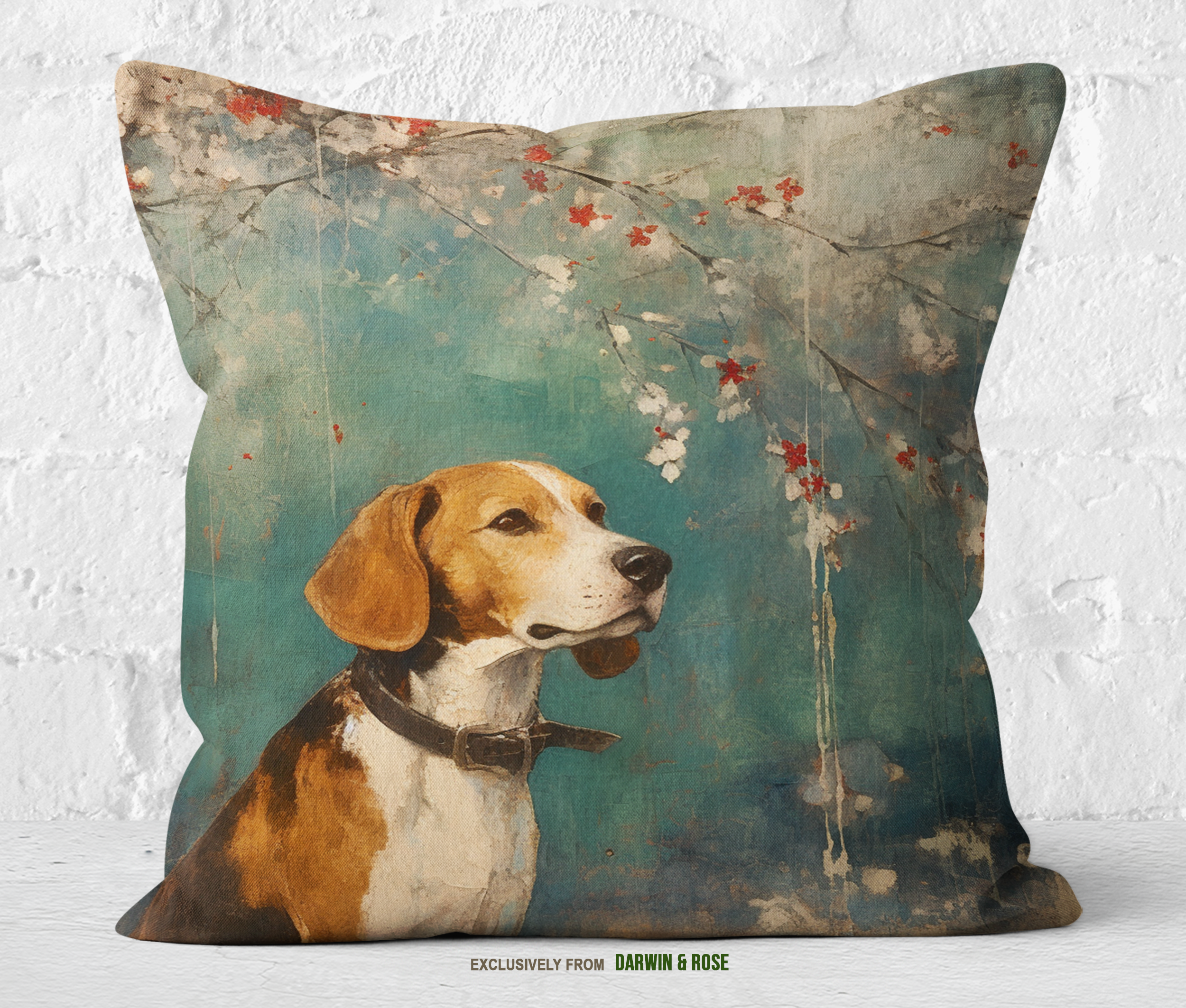 Beagle Blossom Charm Throw Pillow – Vintage Modern Style