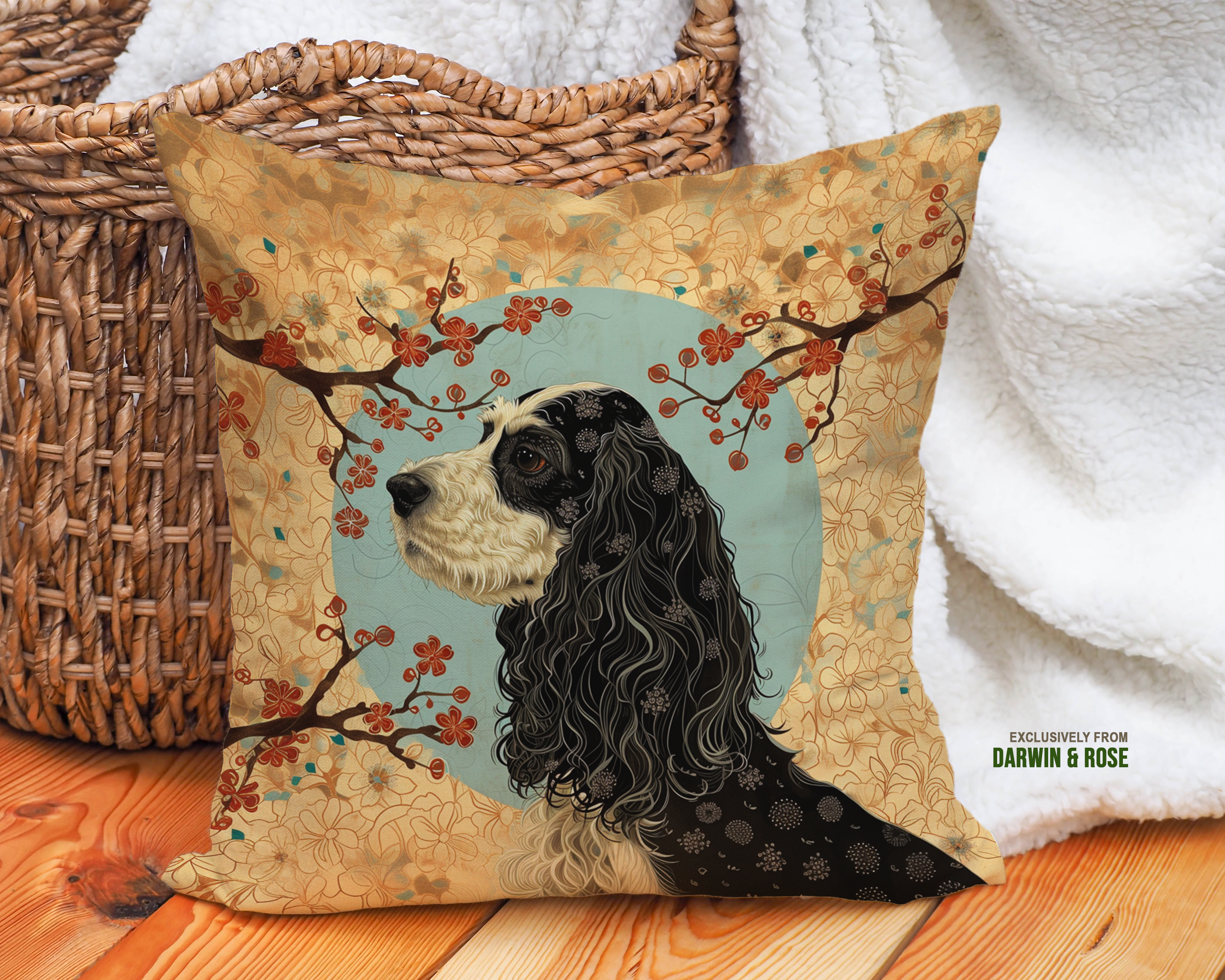 Elegant Bloom Throw Pillow – Modern Cocker Spaniel Dog Art Décor