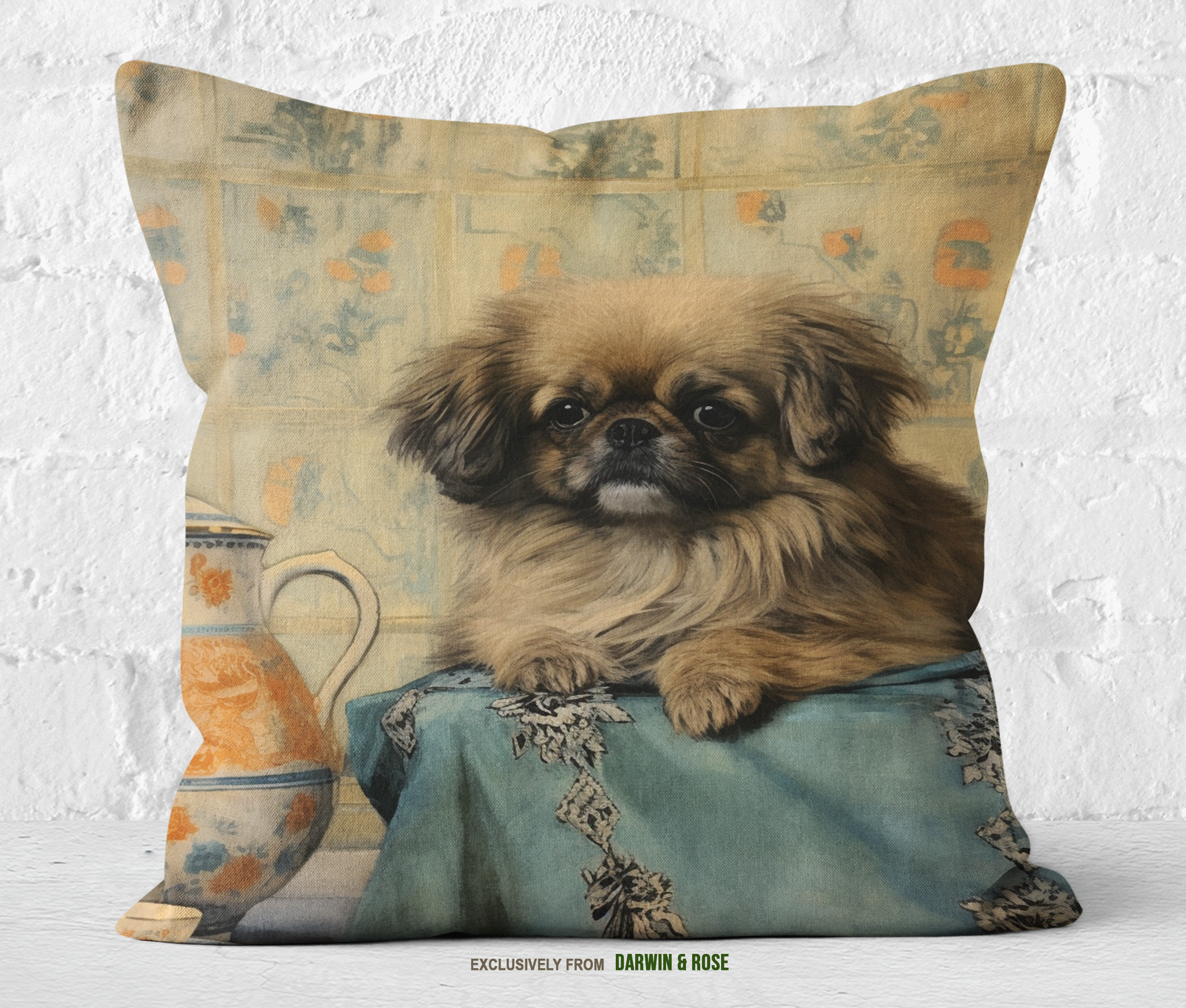 Pekingese Elegance Vintage-Style Throw Pillow for Classic Décor