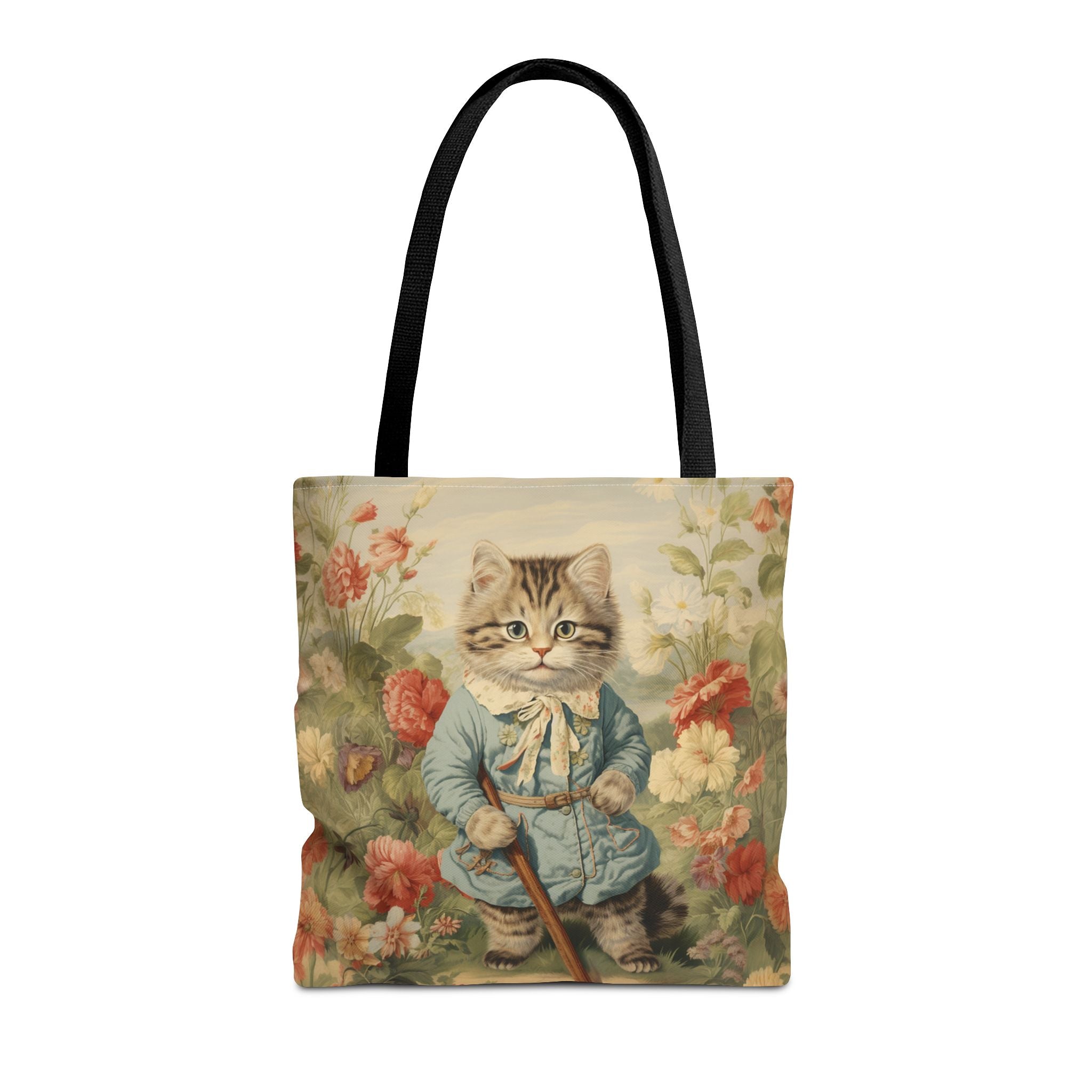 Whimsical Garden Cat Tote Bag, Vintage Floral Eco-Friendly Canvas - Darwin & Rose