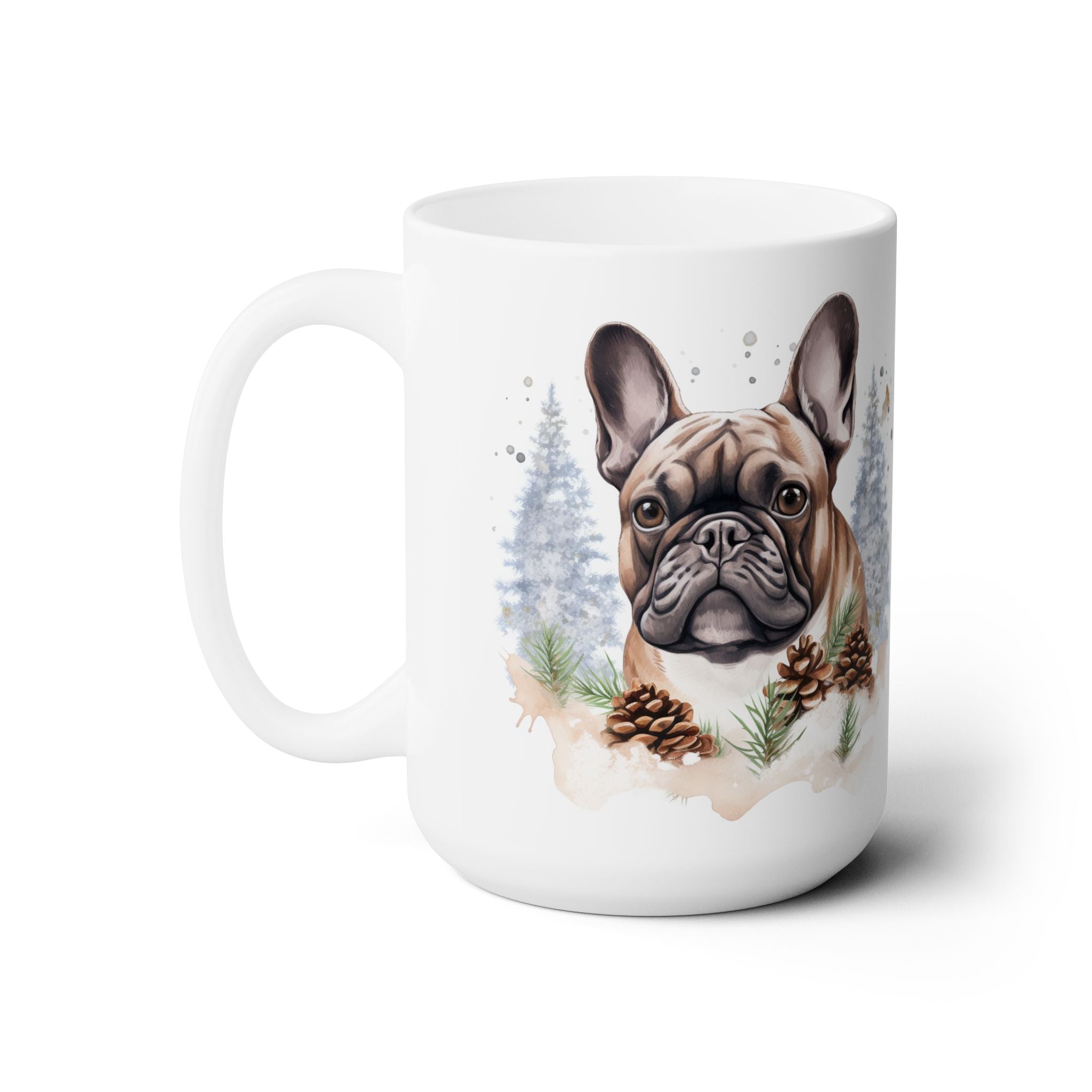 Frenchie Winter Wonderland Coffee Mug with Pinecones - Darwin & Rose