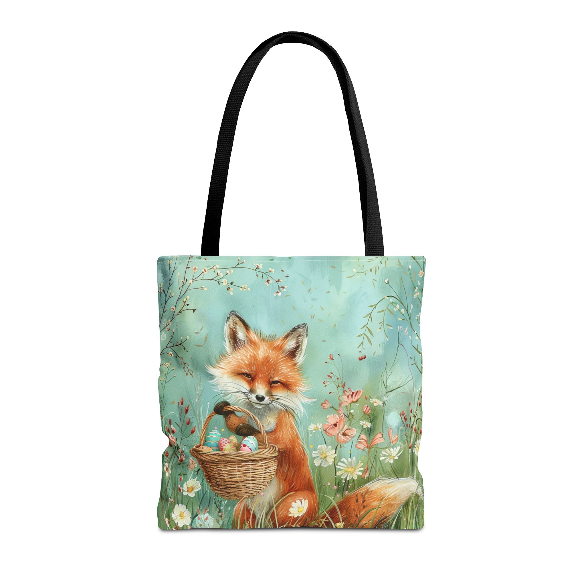Fox-Inspired Easter Tote Bag with Basket and Floral Meadow Scene - Darwin & Rose