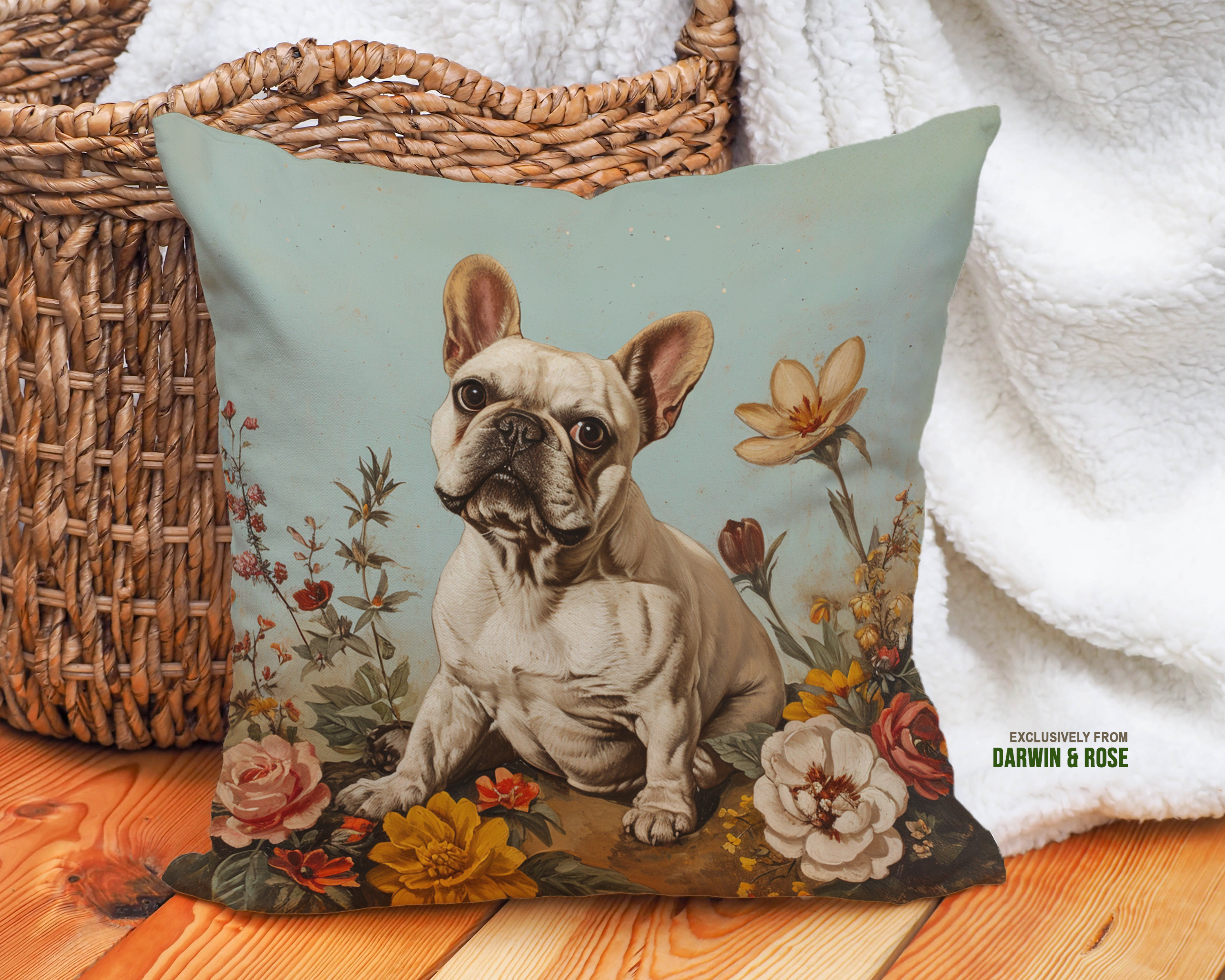 French Bulldog Floral Charm Throw Pillow - Vintage Boho Style