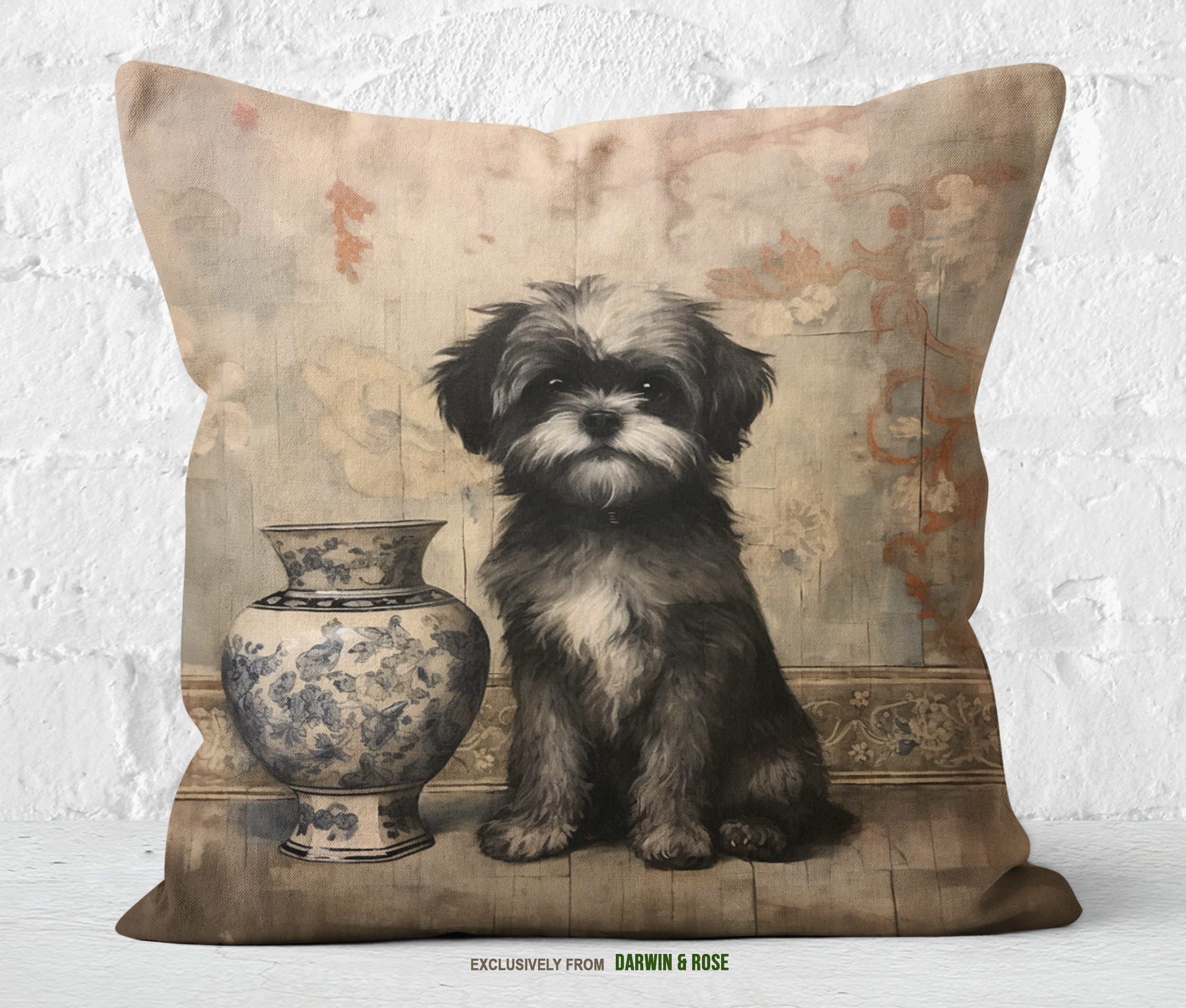 Shih Tzu Elegance: Vintage-Inspired Throw Pillow for Dog Lovers