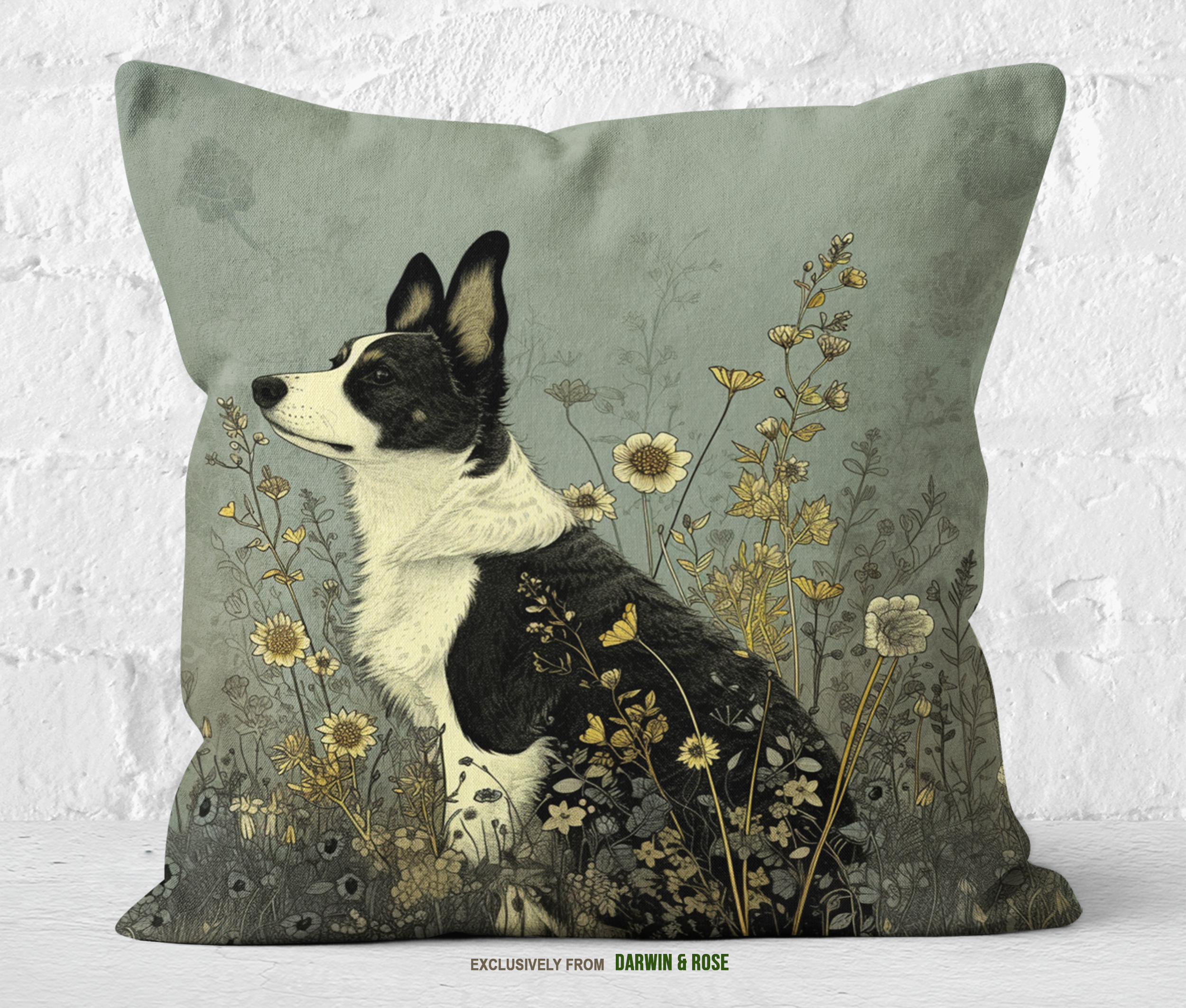 Cardigan Welsh Corgi Meadow Blooms Throw Pillow – Vintage Boho Style