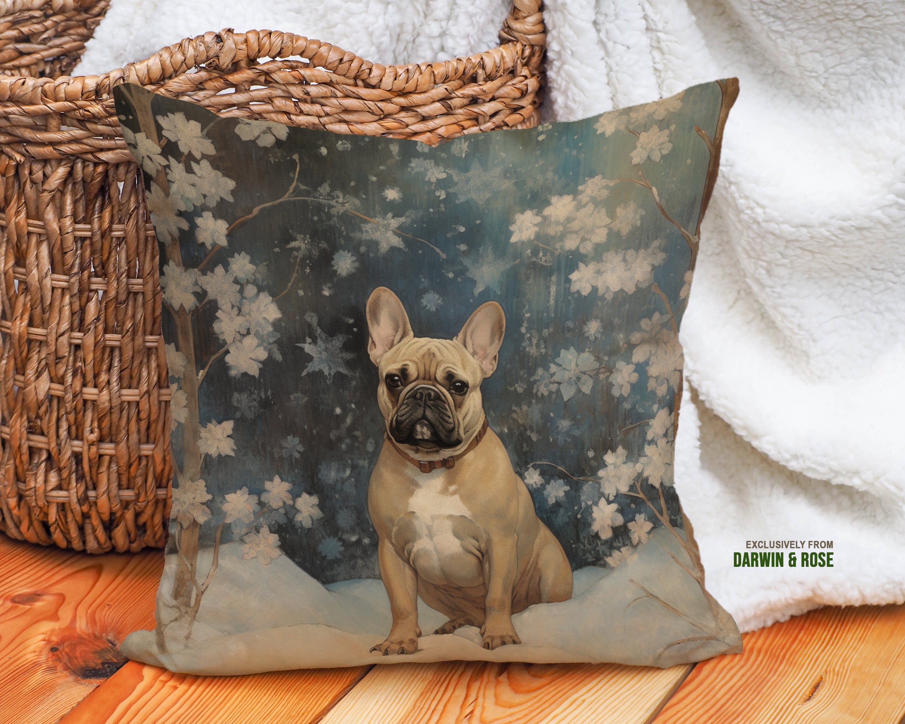 French Bulldog Winter Wonderland Throw Pillow