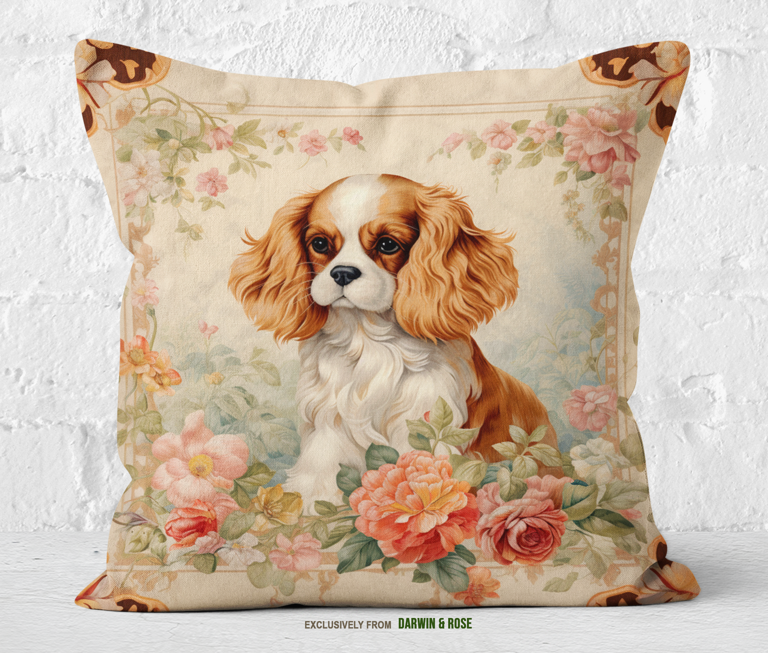 Cavalier King Charles Spaniel Floral Elegance Throw Pillow