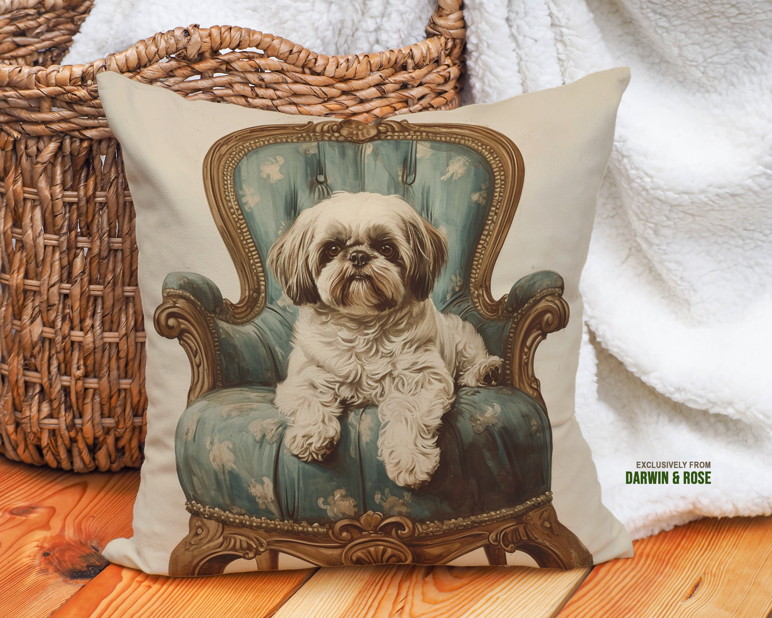 Shih Tzu Elegance Throw Pillow – Vintage Baroque Style for Dog Lovers