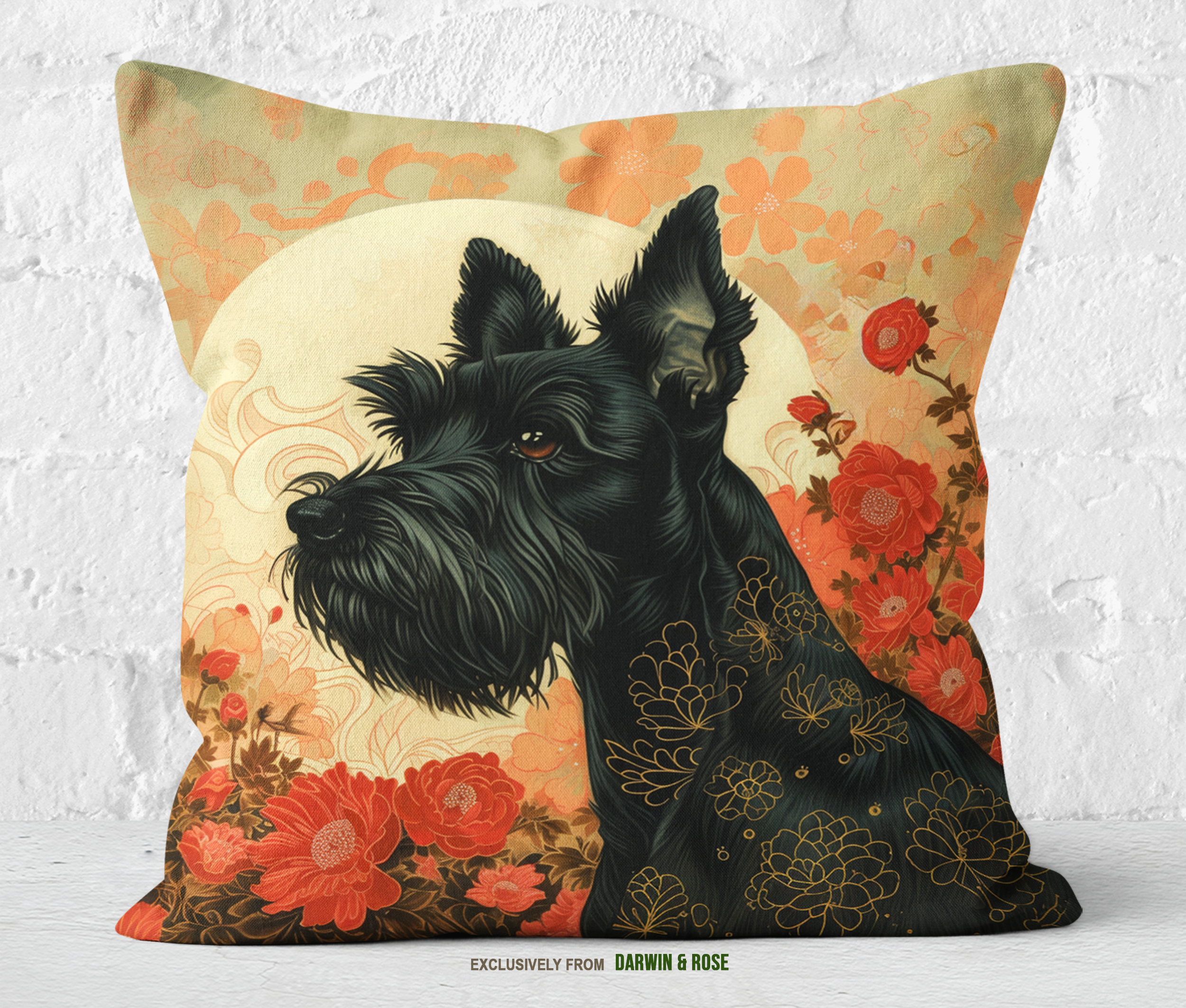 Scottish Terrier Floral Elegance Throw Pillow – Vintage Boho Style