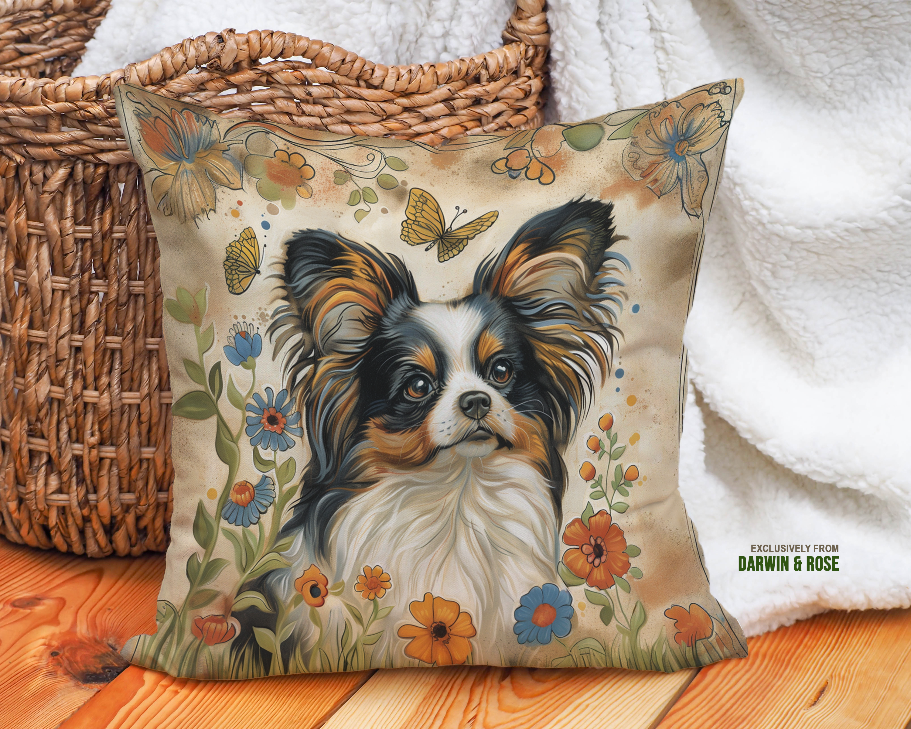 Papillon Charm Floral Throw Pillow - Vintage Boho Style with Butterflies