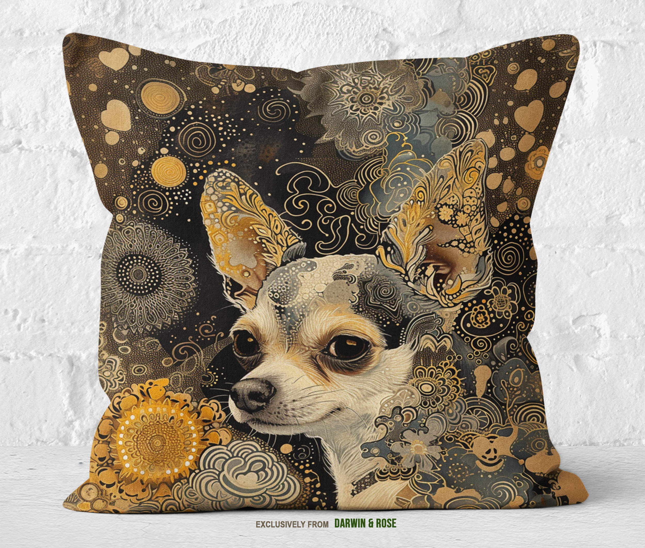 Charming Boho Chihuahua Art Throw Pillow for Eclectic Decor