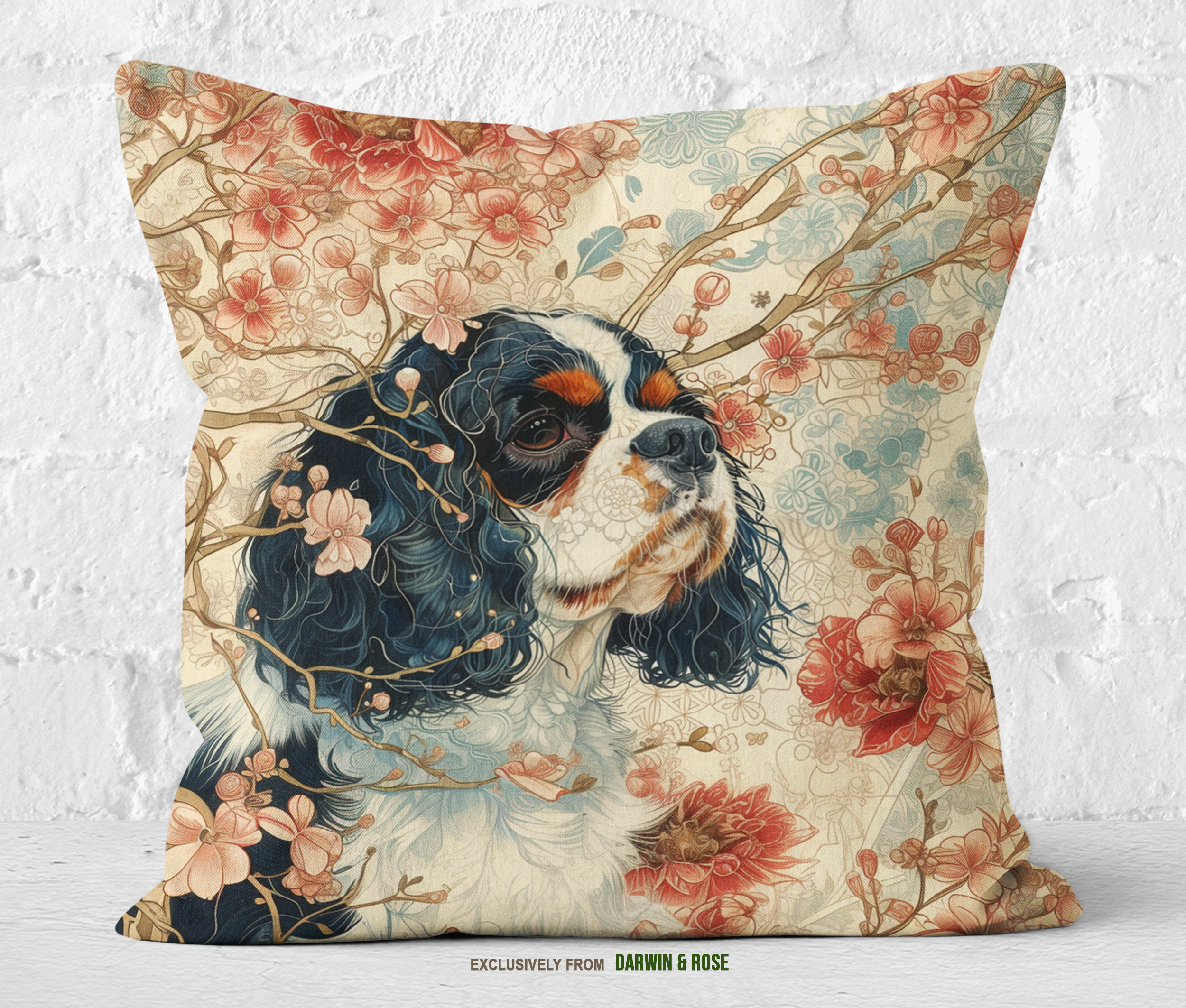 Cavalier King Charles Spaniel Blossom Modern Throw Pillow
