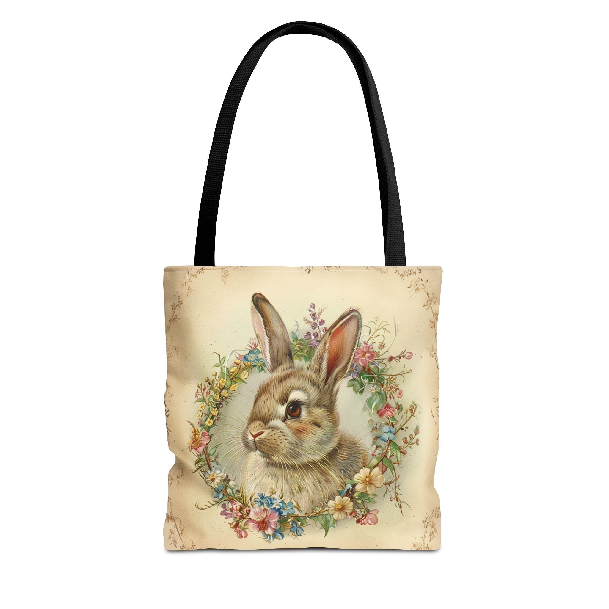 Easter Bunny Floral Tote Bag with Vintage Wreath Design - Darwin & Rose