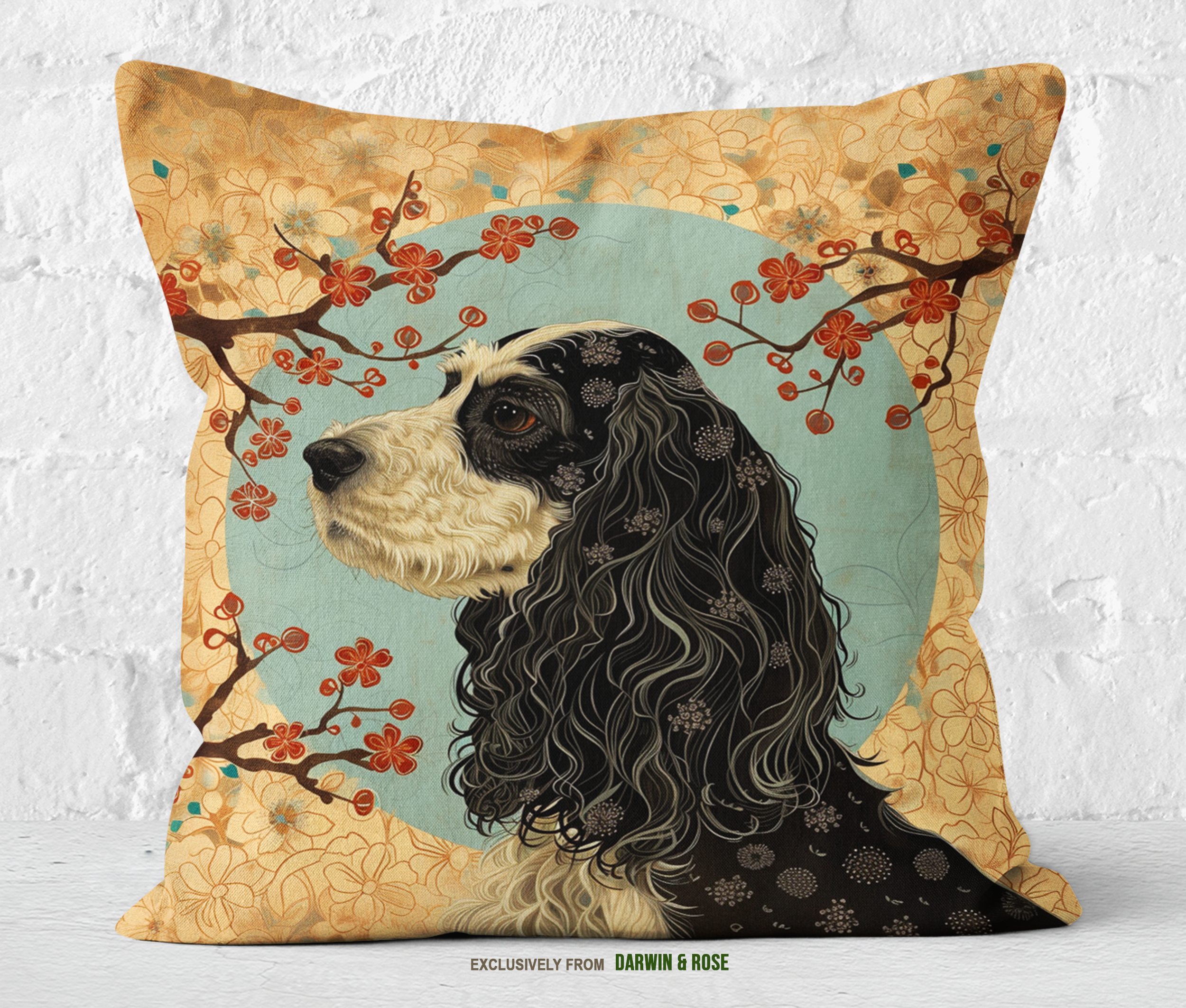 Elegant Bloom Throw Pillow – Modern Cocker Spaniel Dog Art Décor