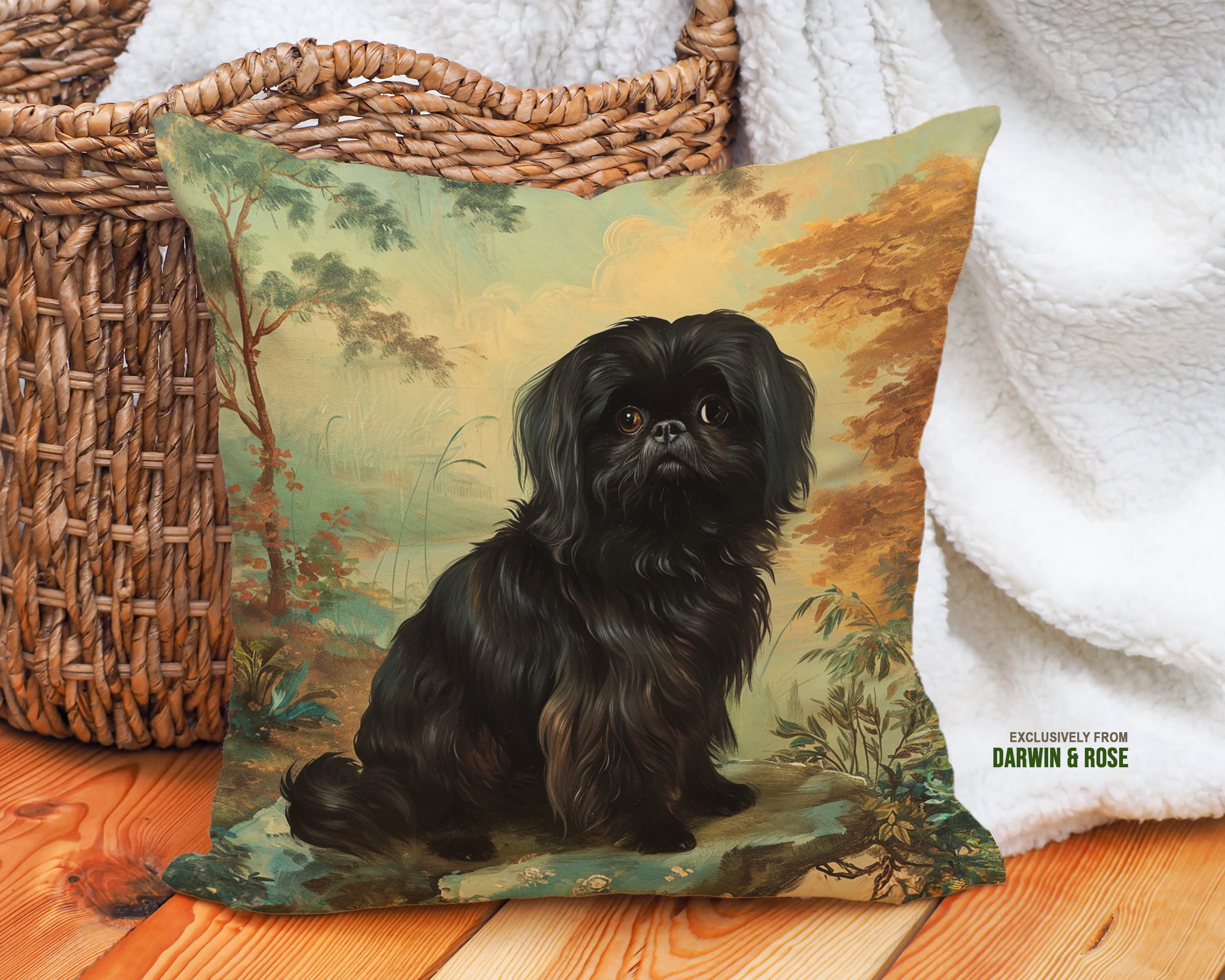 Vintage Garden Charm Pekingese Throw Pillow – Classic Cottagecore Style